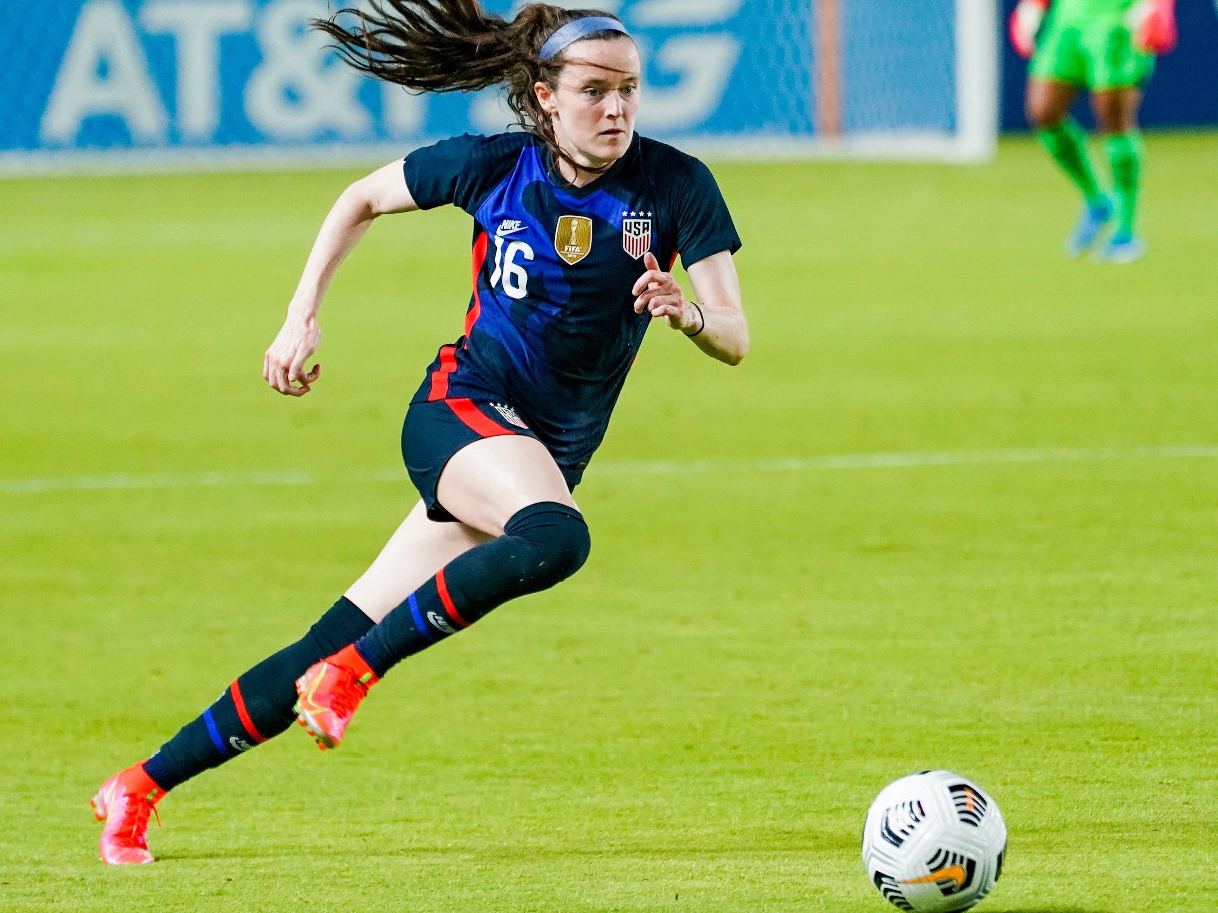 Rose Lavelle dribbles for the US Women's National Team.