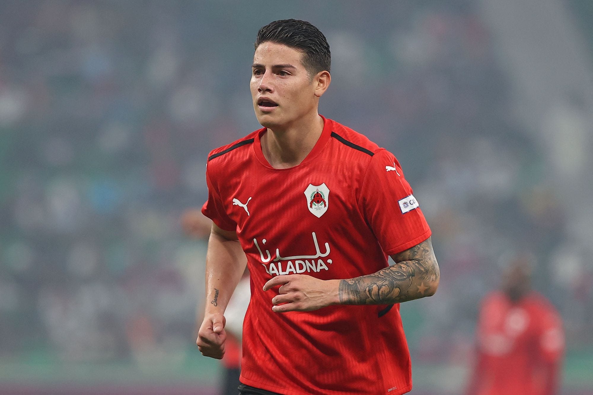 Rayyan's midfielder James Rodriguez jogs during the Amir Cup final football match between Al-Sadd and Al-Rayyan at the Al-Thumama Stadium