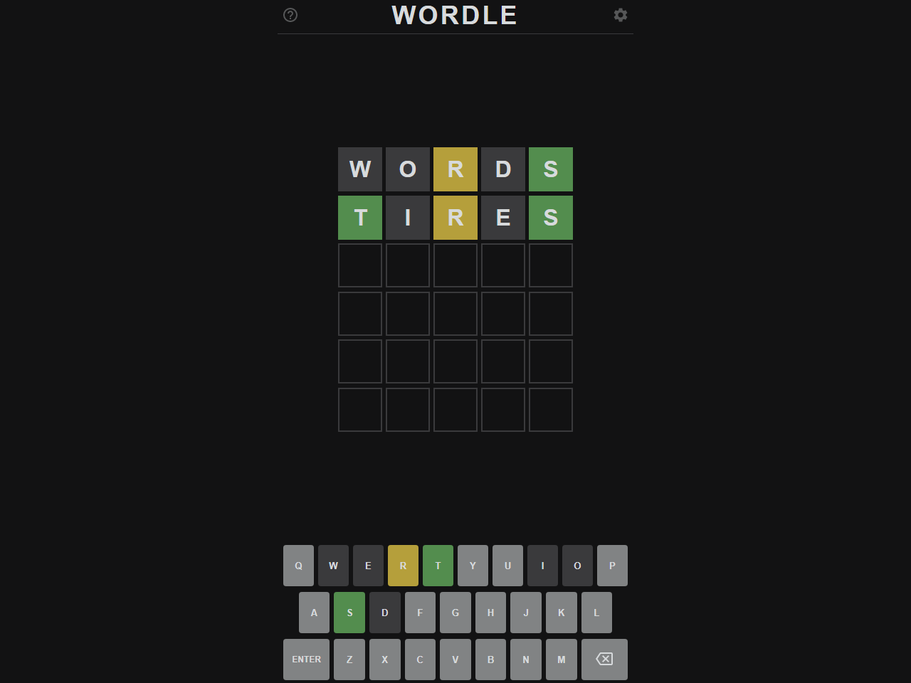 An image of the word puzzle game "Wordle," which went viral in late 2021 and early 2022.