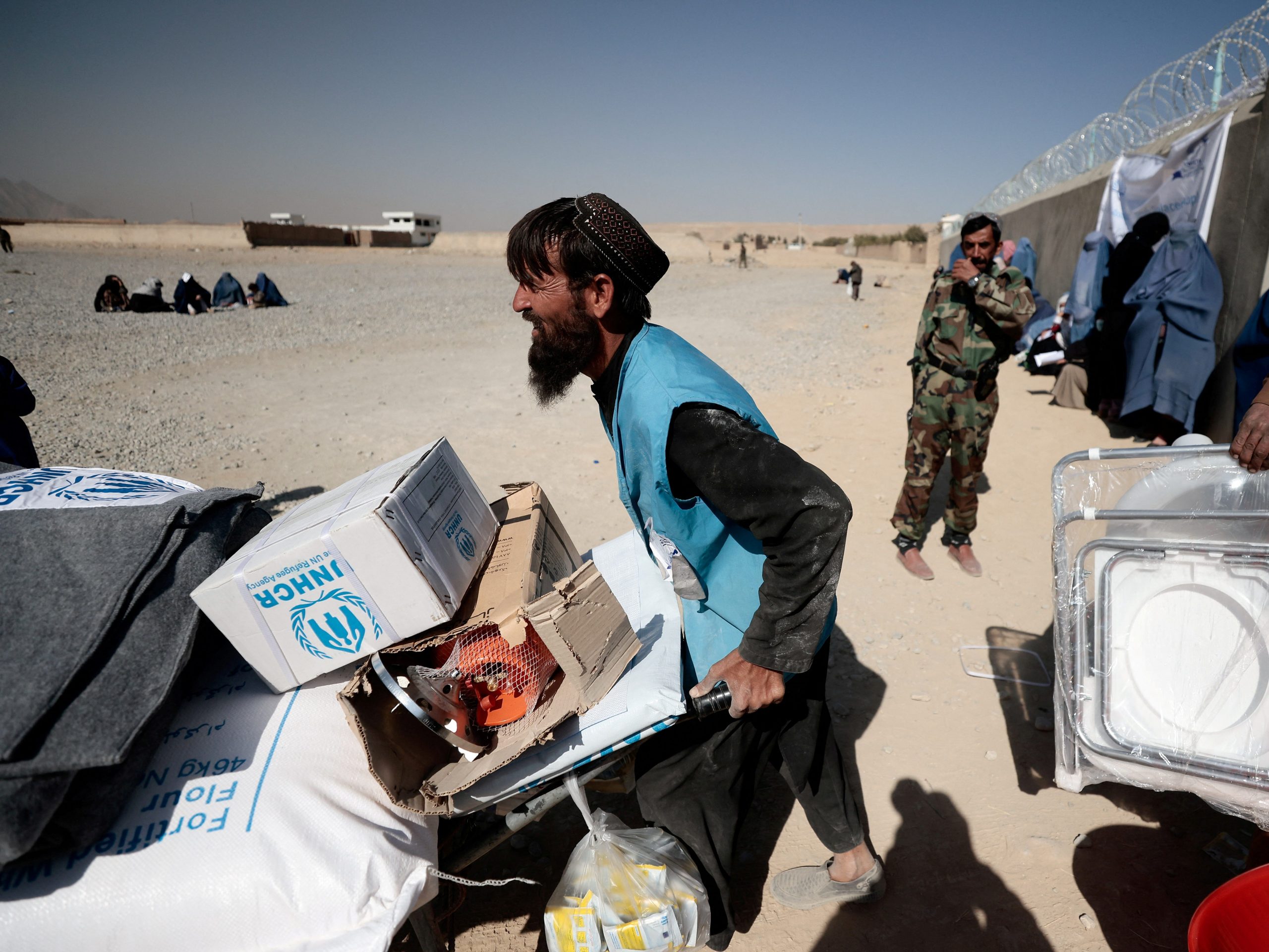 United Nations unloading supplies for Afghans.