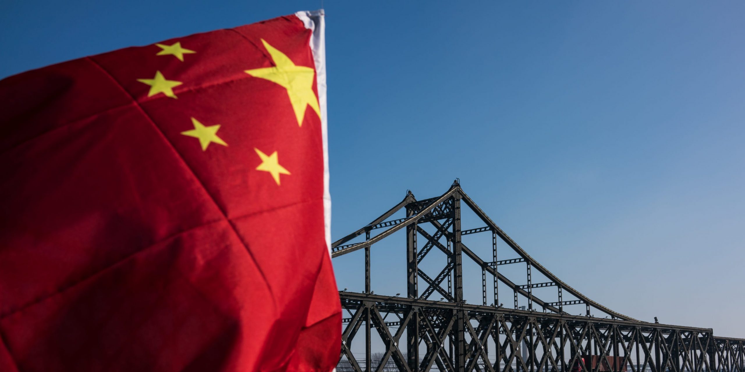 A Chinese flag flies near the China-North Korea border