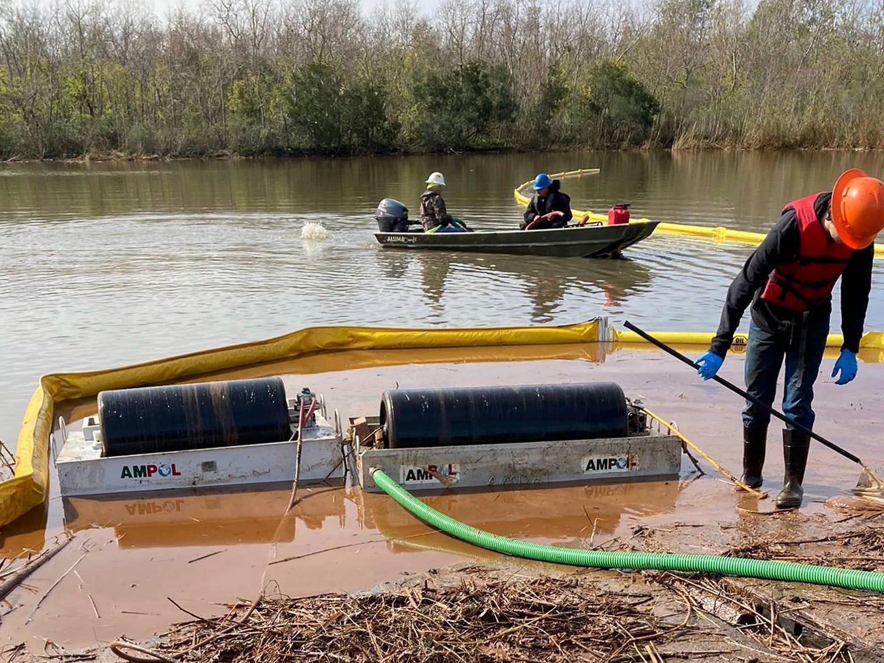 This undated photo provided by the Louisiana Department of Environmental Quality on Wednesday, Jan. 12, 2022, shows cleanup work at the site where more than 300,000 gallons of diesel spilled on Dec. 27, 2021, just outside New Orleans.