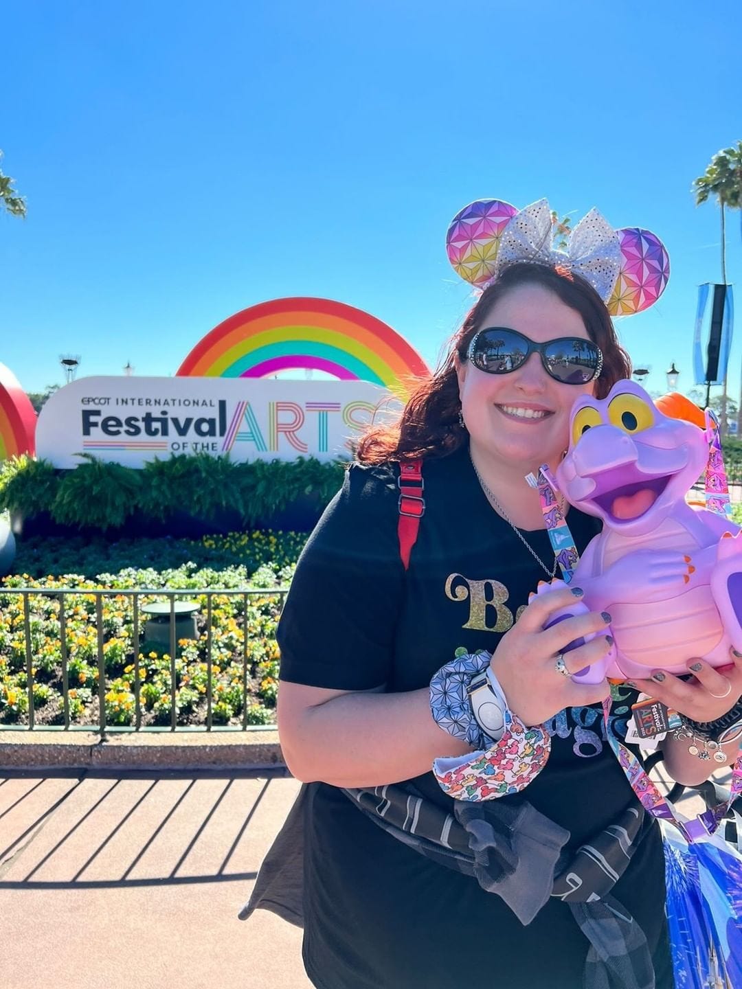 Disney fan Samantha Kristiansen at Epcot on January 14 with her Figment popcorn bucket.