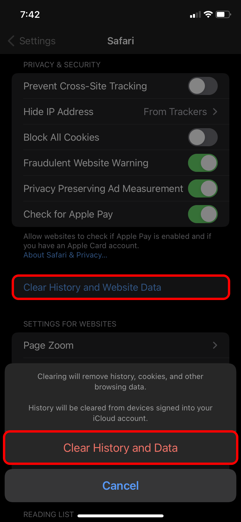 how to reset safari on iphone 11