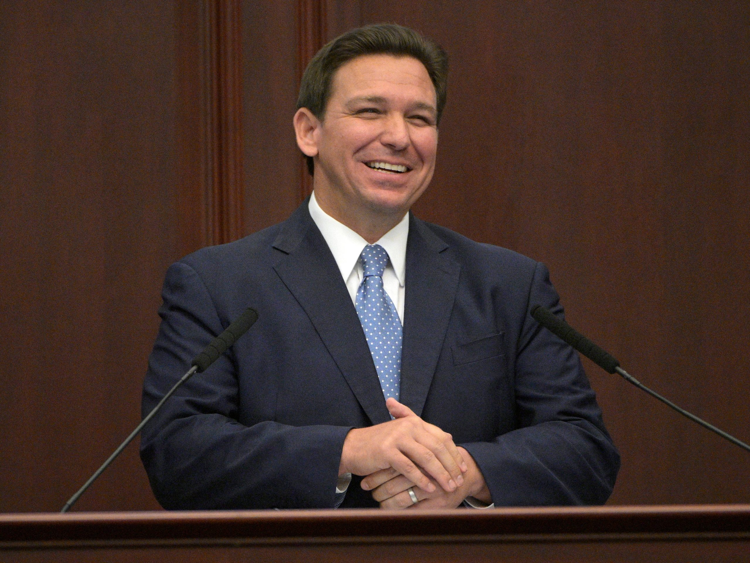 Florida Gov. Ron DeSantis addresses a joint session of the legislature, Tuesday, Jan. 11, 2022, in Tallahassee, Fla.