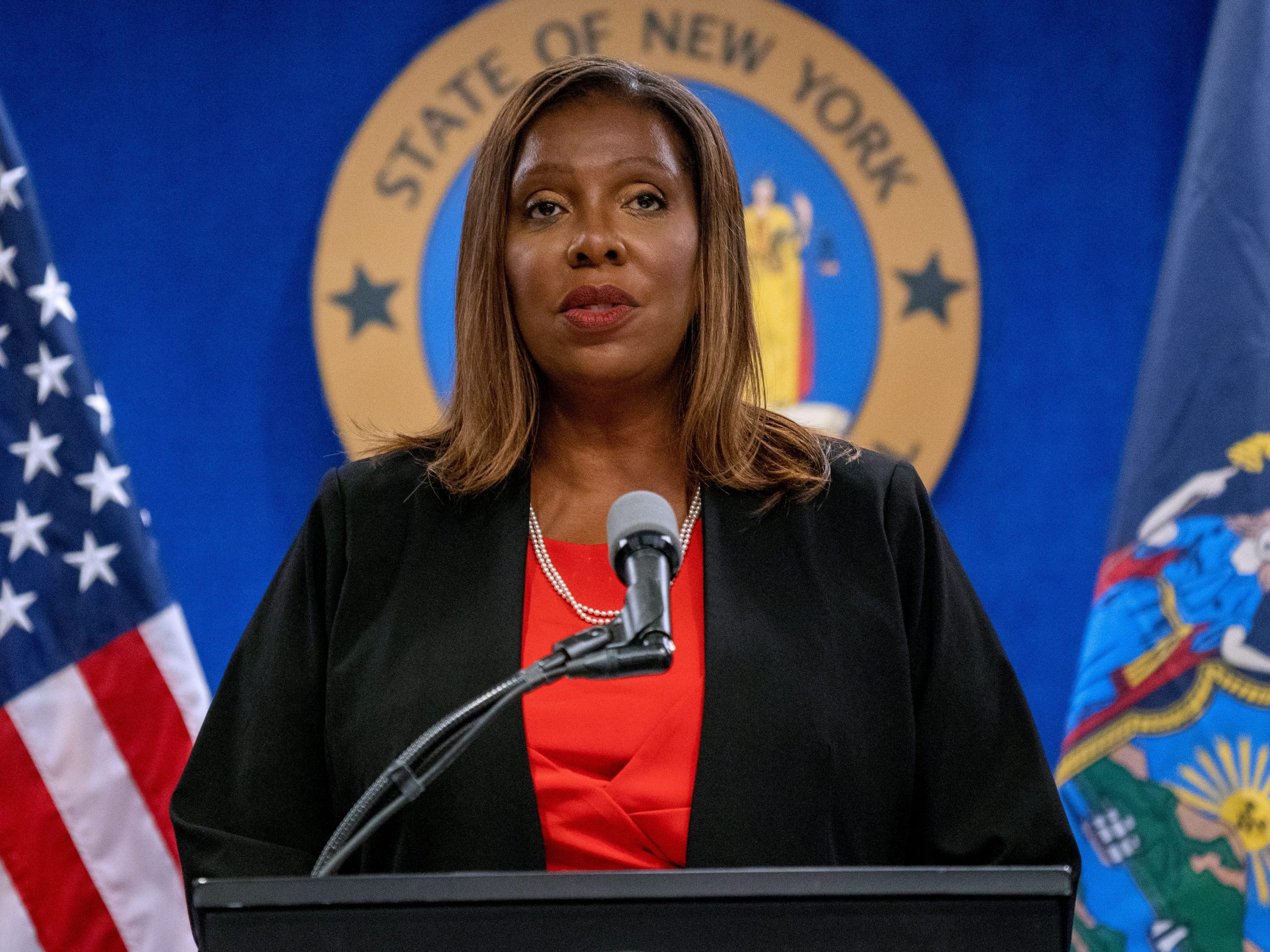New York Attorney General Letitia James presents the findings of an independent investigation into accusations by multiple women that New York Governor Andrew Cuomo sexually harassed them on August 3, 2021 in New York City.