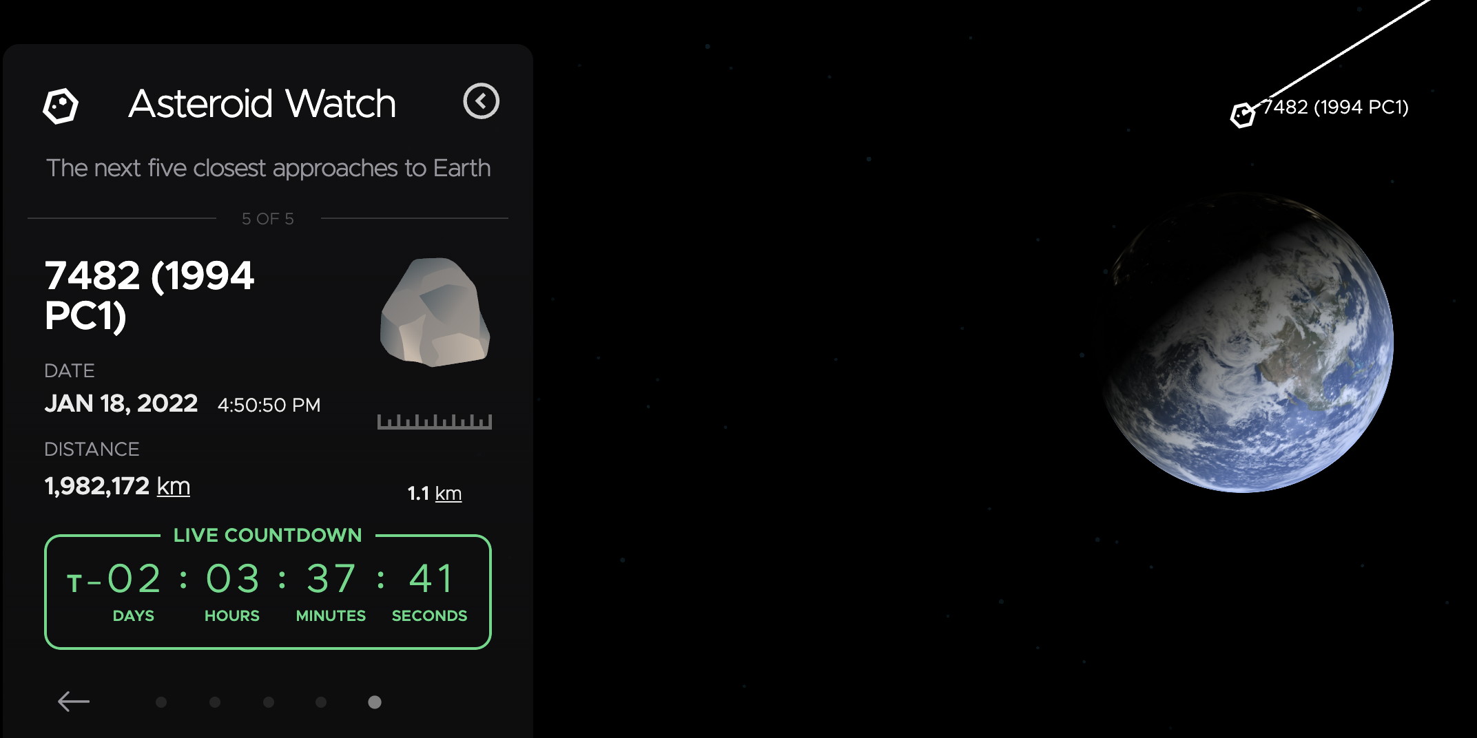 A screenshot of NASA's Eyes on Asteroids which lets you track the asteroid as it passes by Earth.