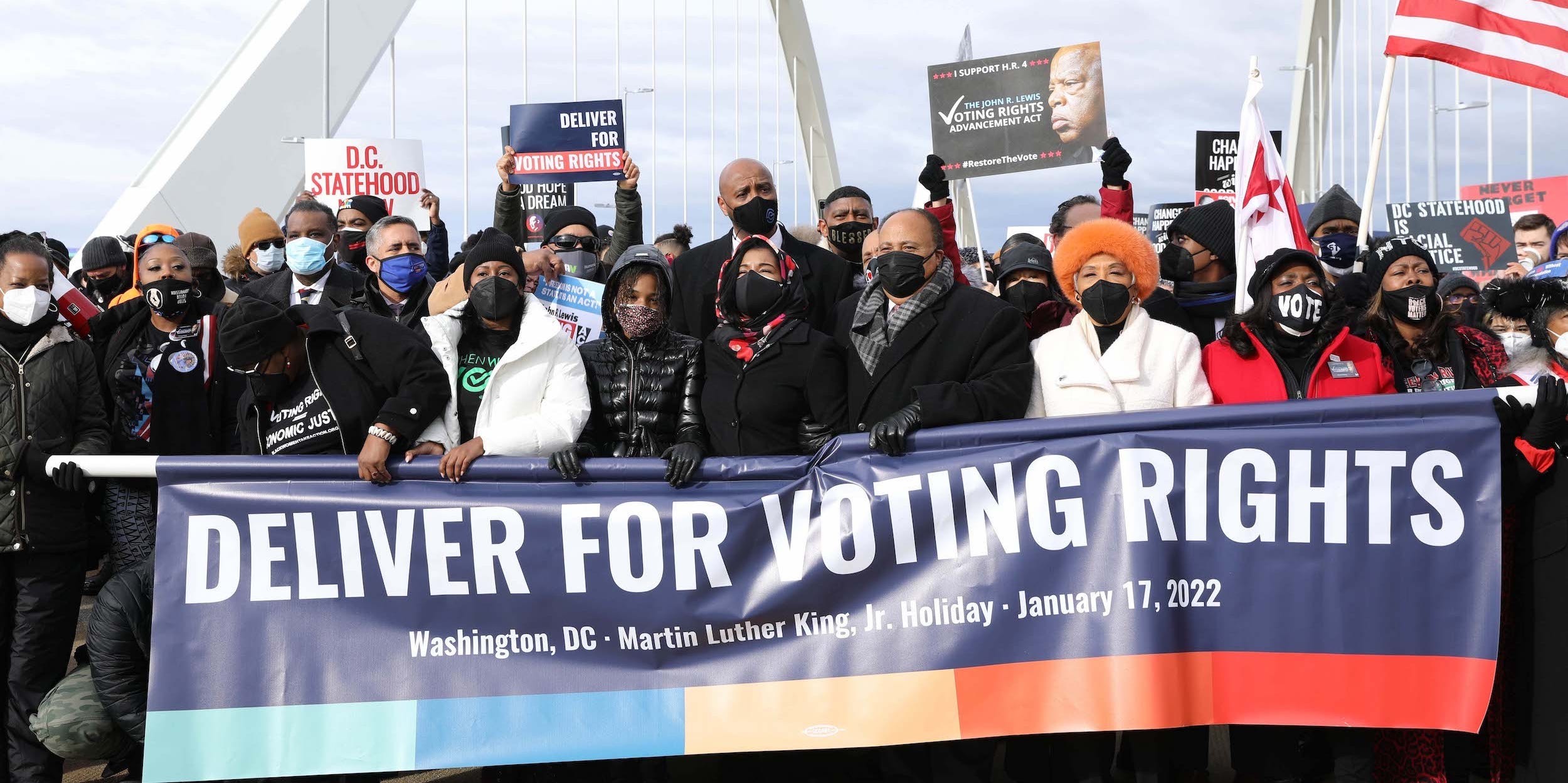 Martin Luther King, Jr.'s descendants lead a voting rights march in Washington, DC.