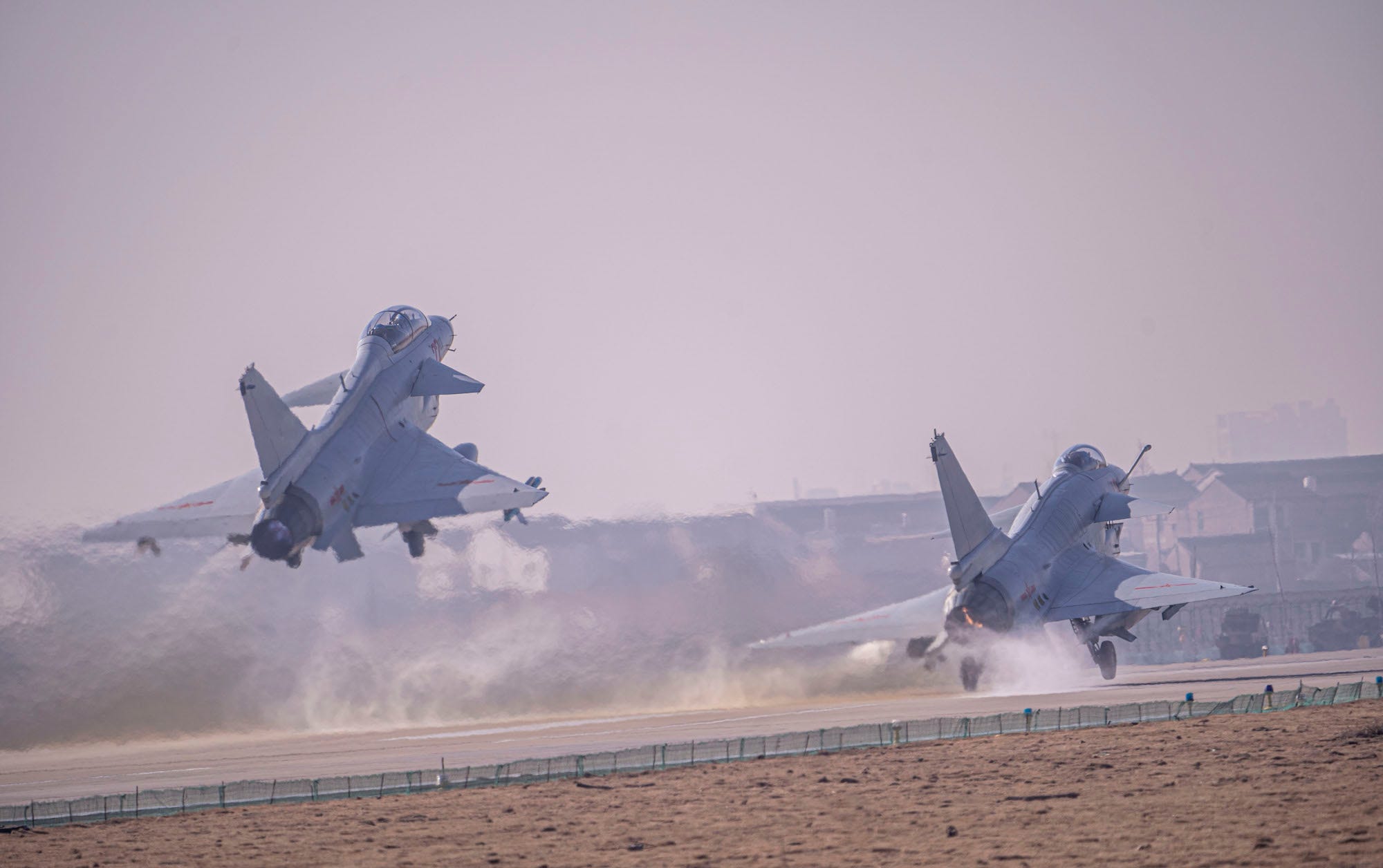 Chinese naval jets take off during exercise