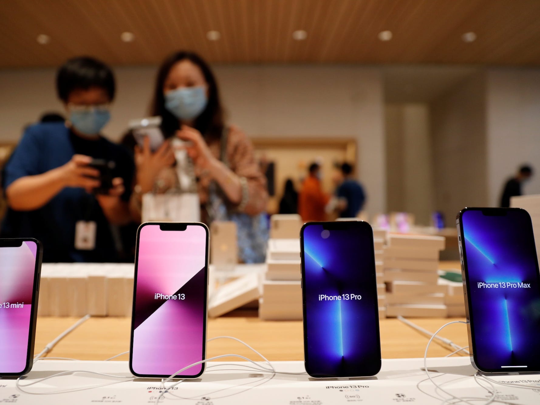 Apple iPhone 13 are pictured at an Apple Store