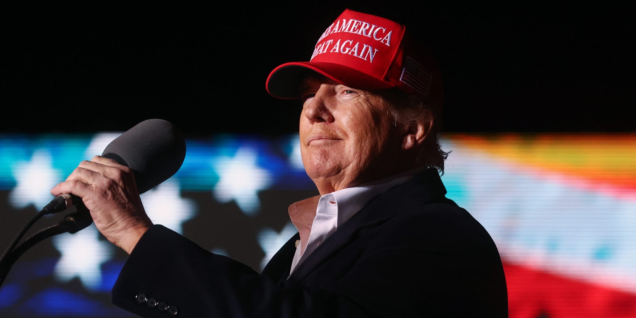 Former President Donald Trump prepares to speak at a rally at the Canyon Moon Ranch festival grounds on January 15, 2022 in Florence, Arizona.