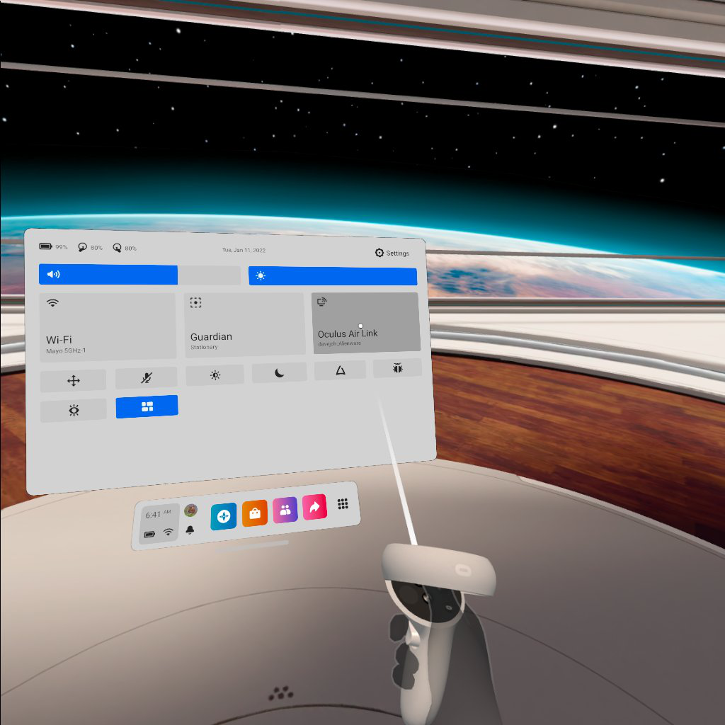 The Oculus Quest home menu