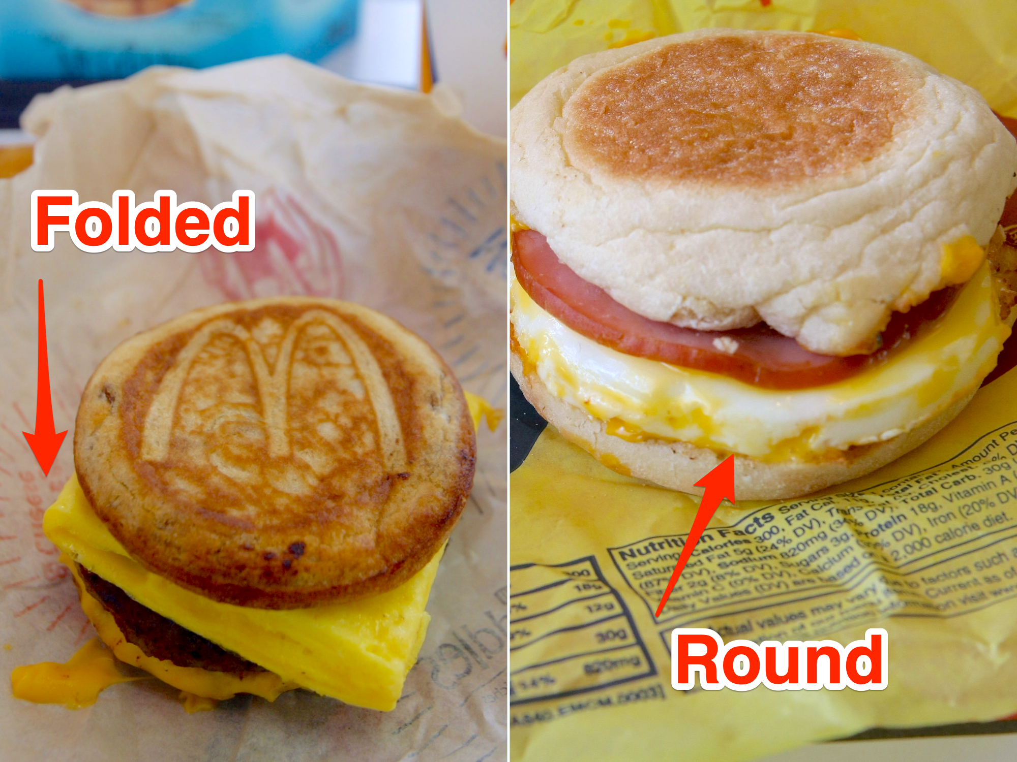 McDonald's folded and round eggs