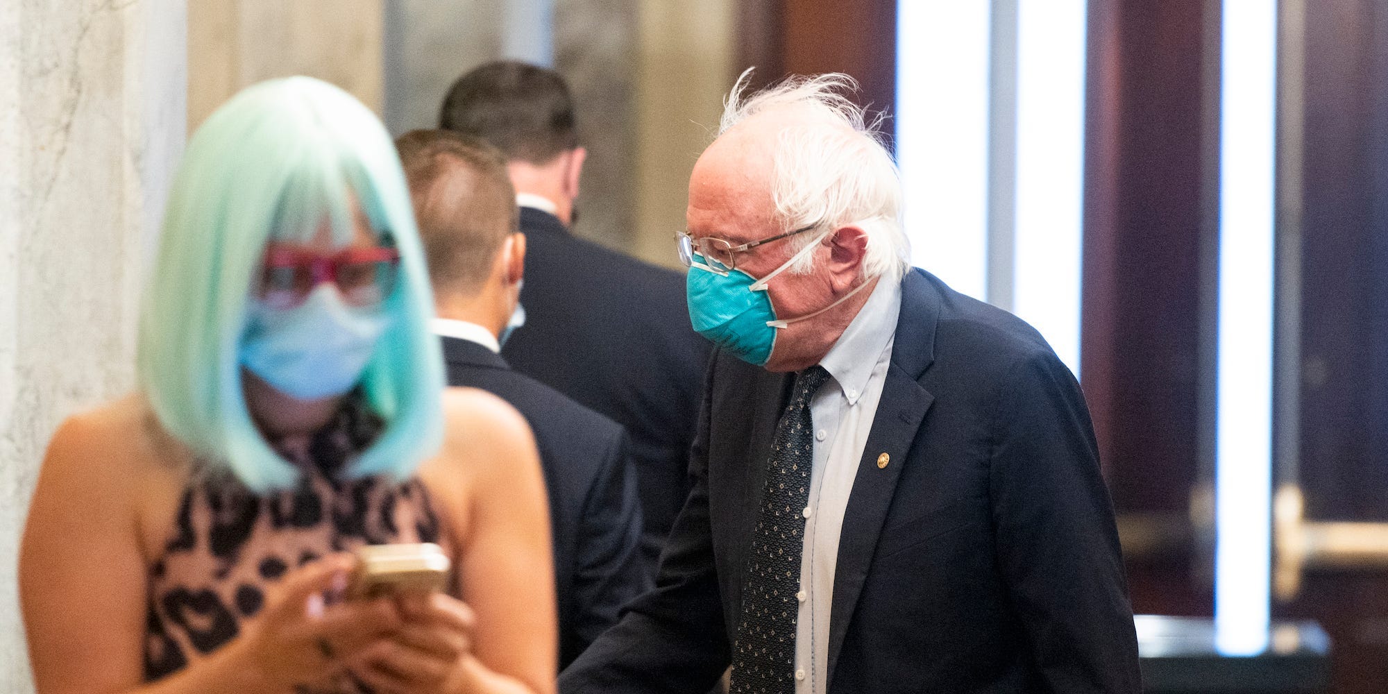 Sens. Kyrsten Sinema and Bernie Sanders at the Capitol on July 29, 2020.