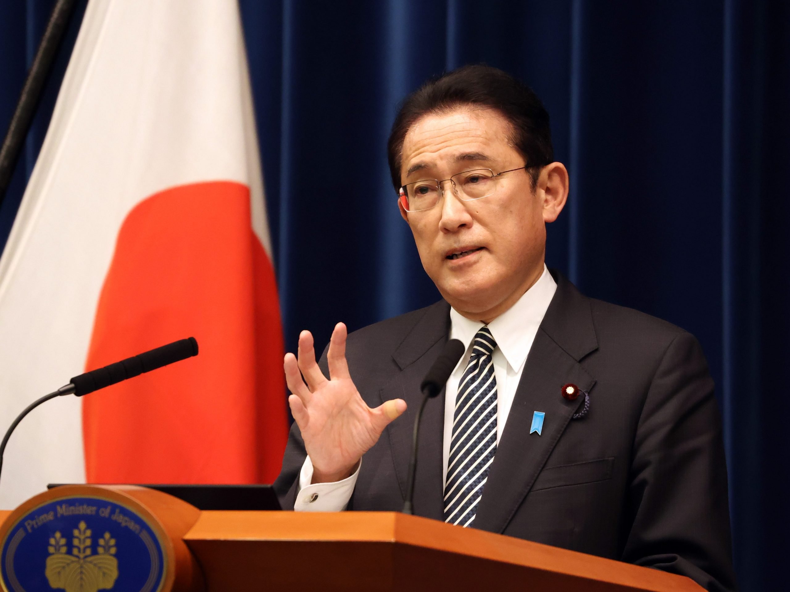 Japan's Prime Minister Fumio Kishida at 2021 press conference