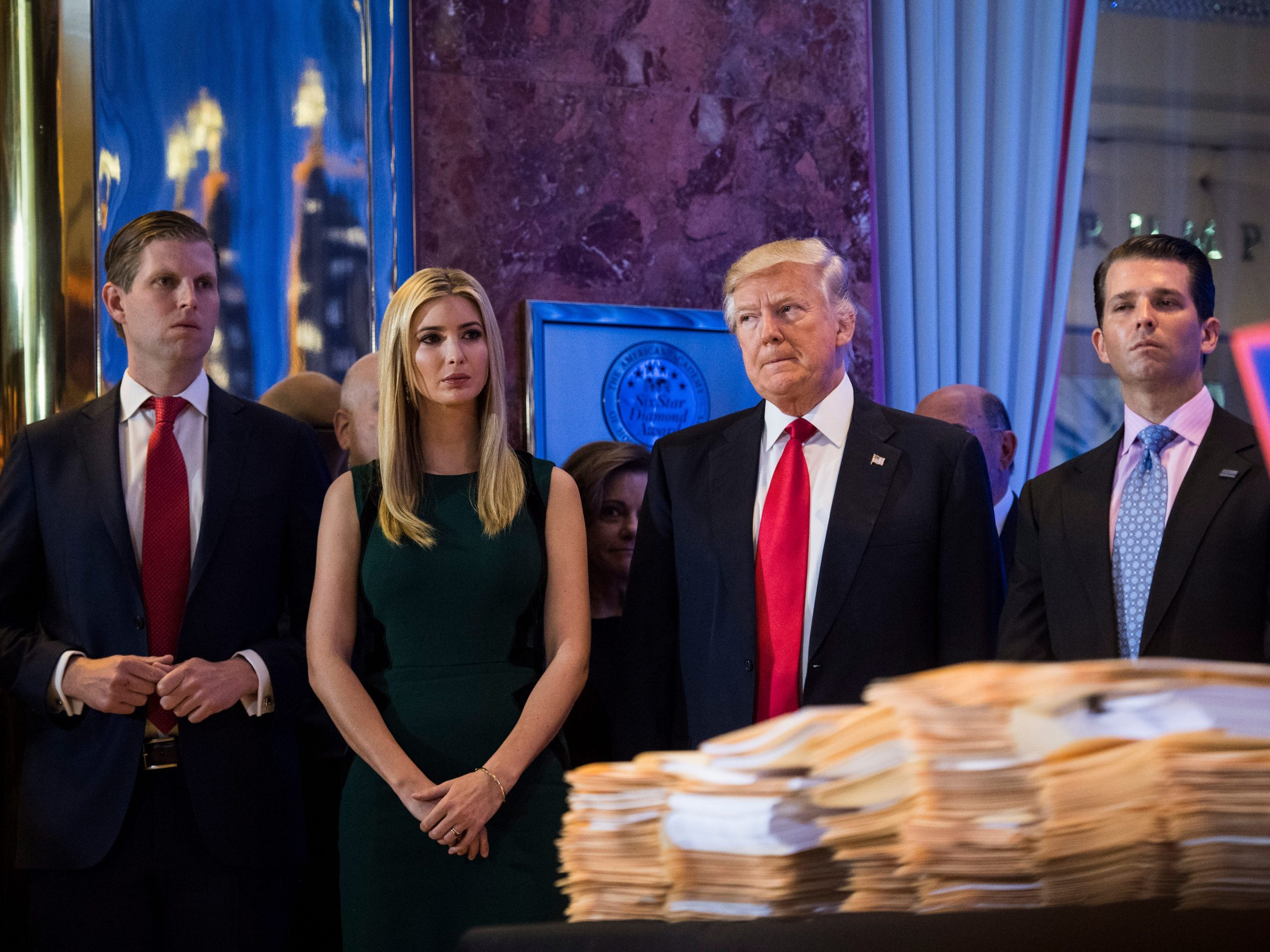 Eric Trump, Ivanka Trump, Donald Trump, and Donald Trump Jr. pictured at Trump Tower