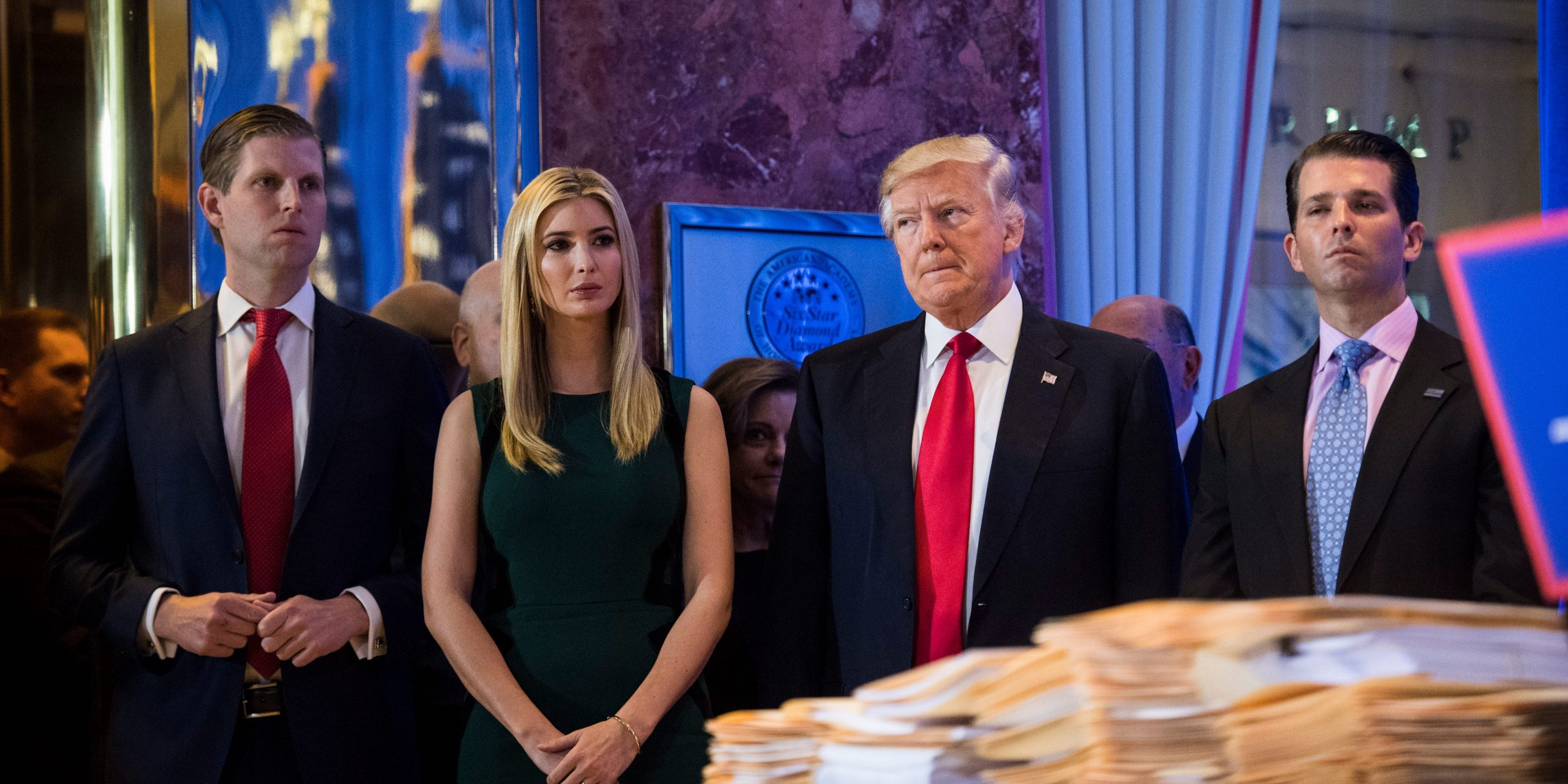 Eric Trump, Ivanka Trump, Donald Trump, and Donald Trump Jr. pictured at Trump Tower