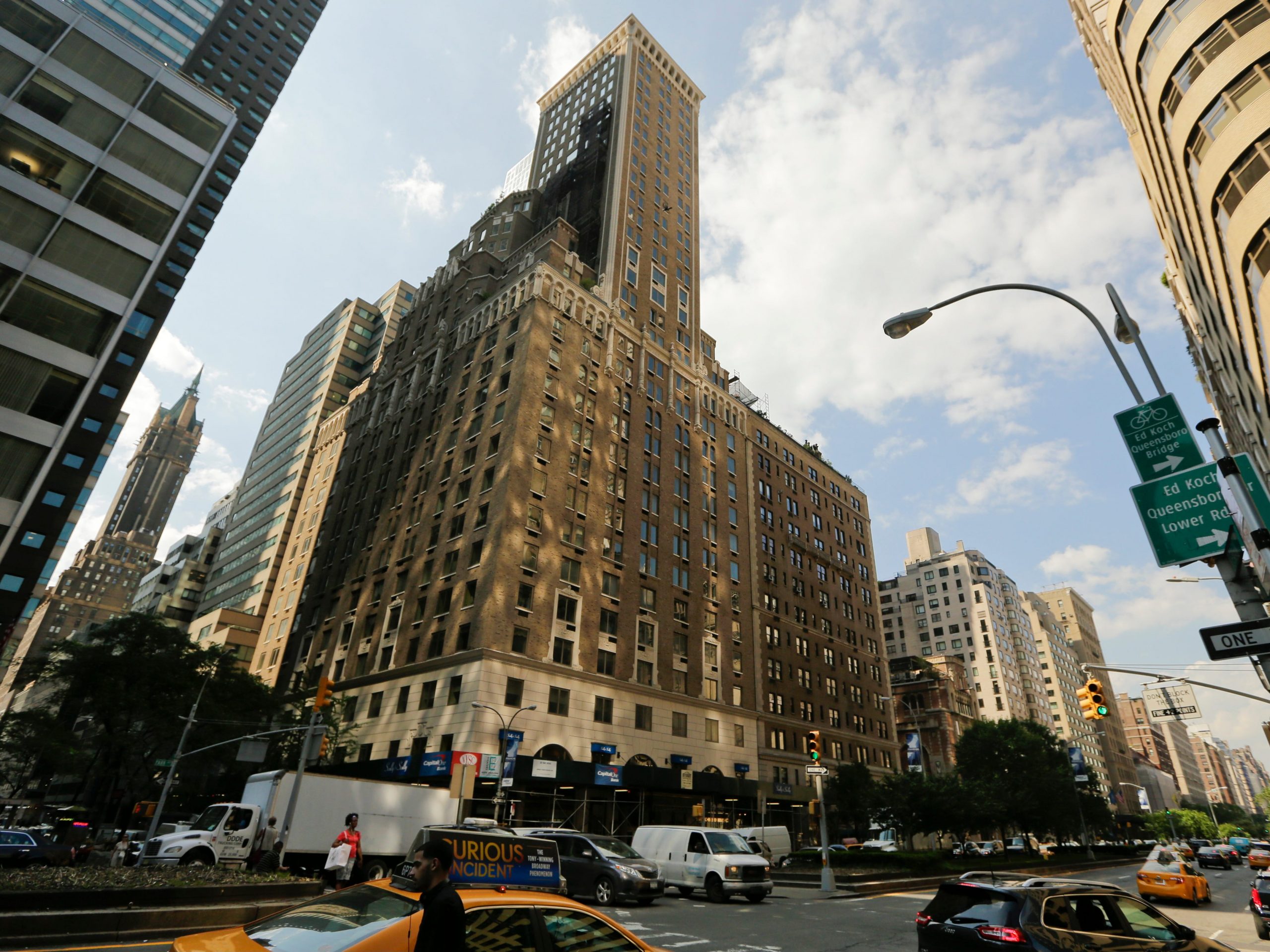 Trump's 502 Park Avenue building under a blue sky
