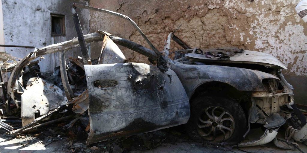 Photo taken on Sept. 18, 2021 shows a damaged vehicle at a site of U.S. drone strike in Kabul, capital of Afghanistan. The U.S. military admitted on Friday that a U.S. drone strike in late August in Kabul killed as many as 10 civilians, including 7 children