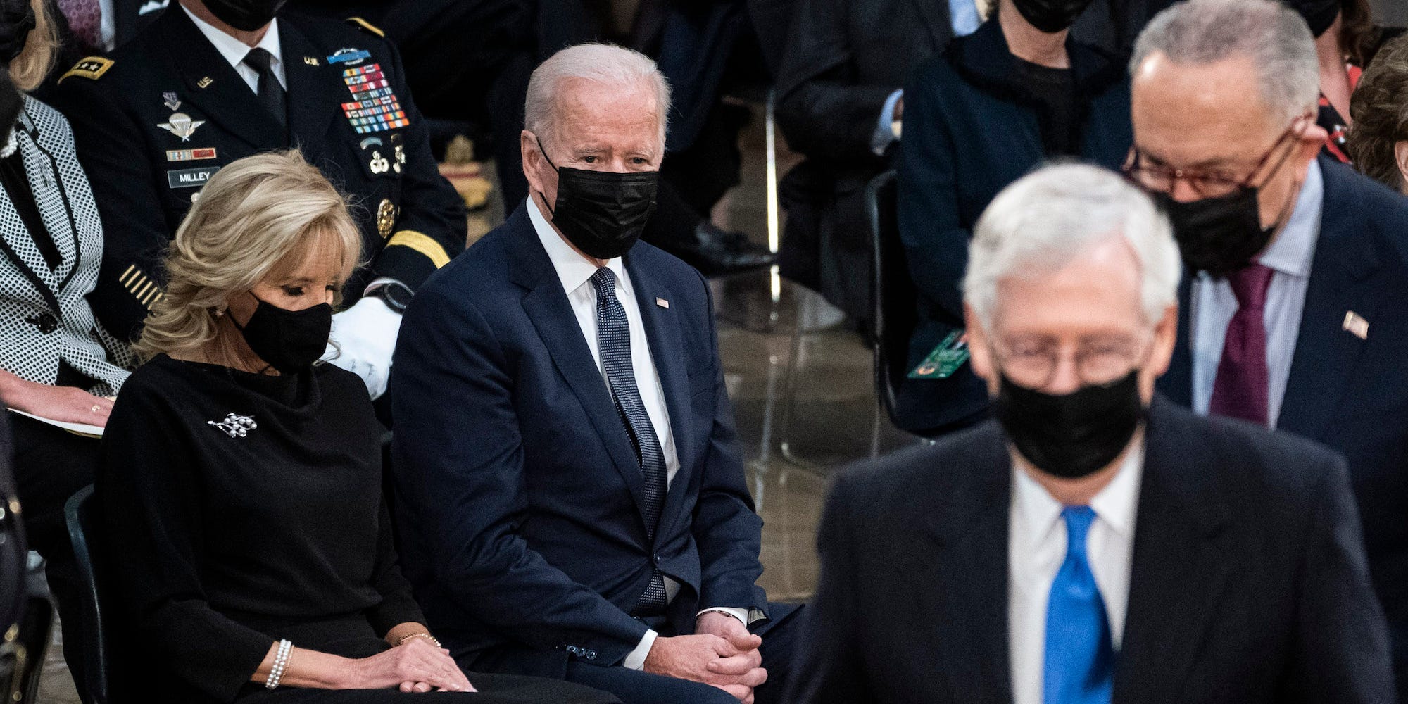 President Joe Biden and Senate Minority Leader Mitch McConnell of Kentucky at a congressional ceremony to honor former Sen. Bob Dole on December 9, 2021.