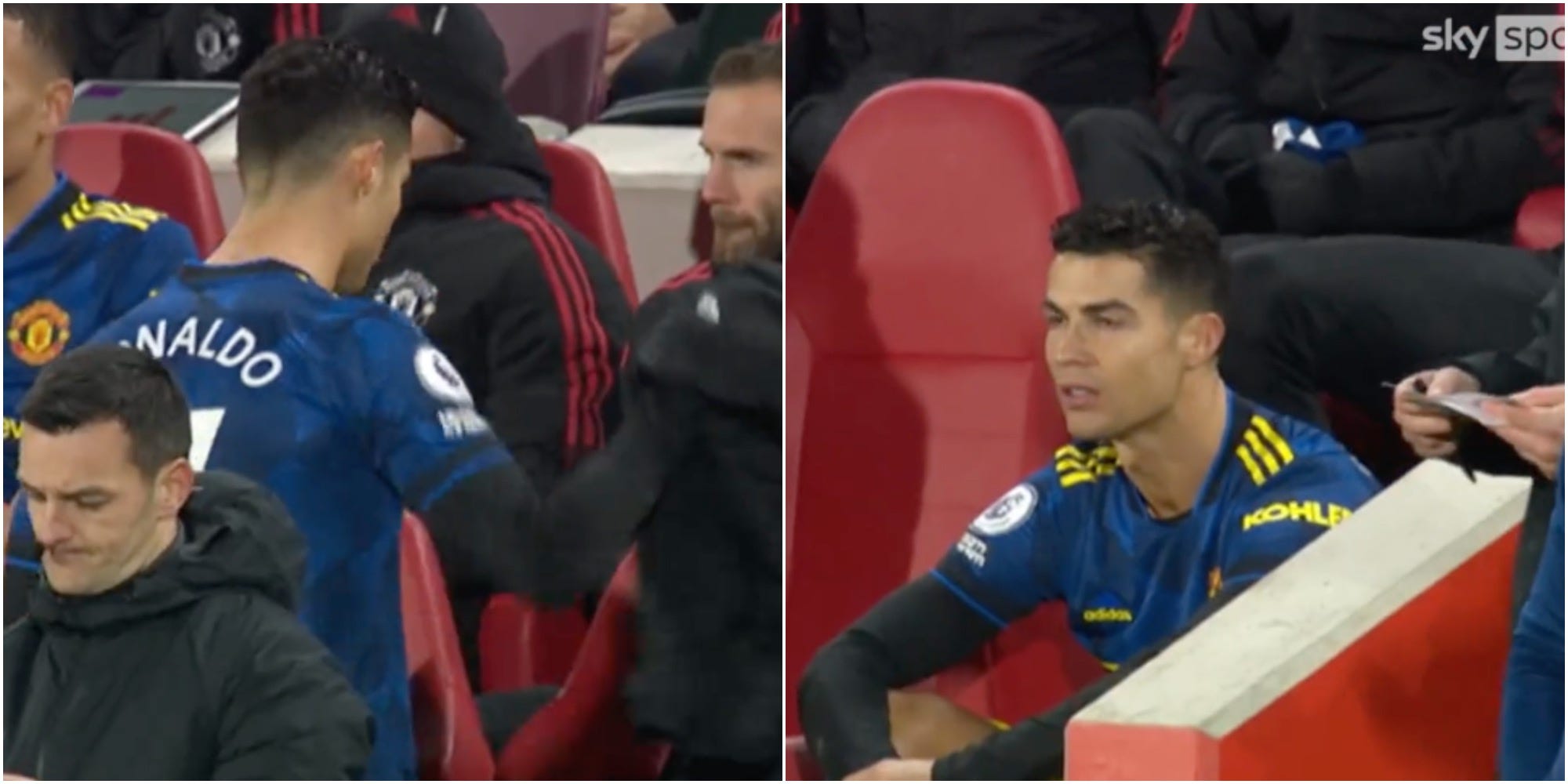 Cristiano Ronaldo after being substituted during Manchester United’s win over Brentford on January 19, 2022