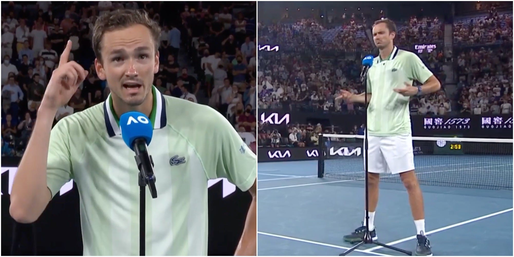 Daniil Medvedev talks to the crowd after his Australian Open victory over Nick Kyrgios on January 20