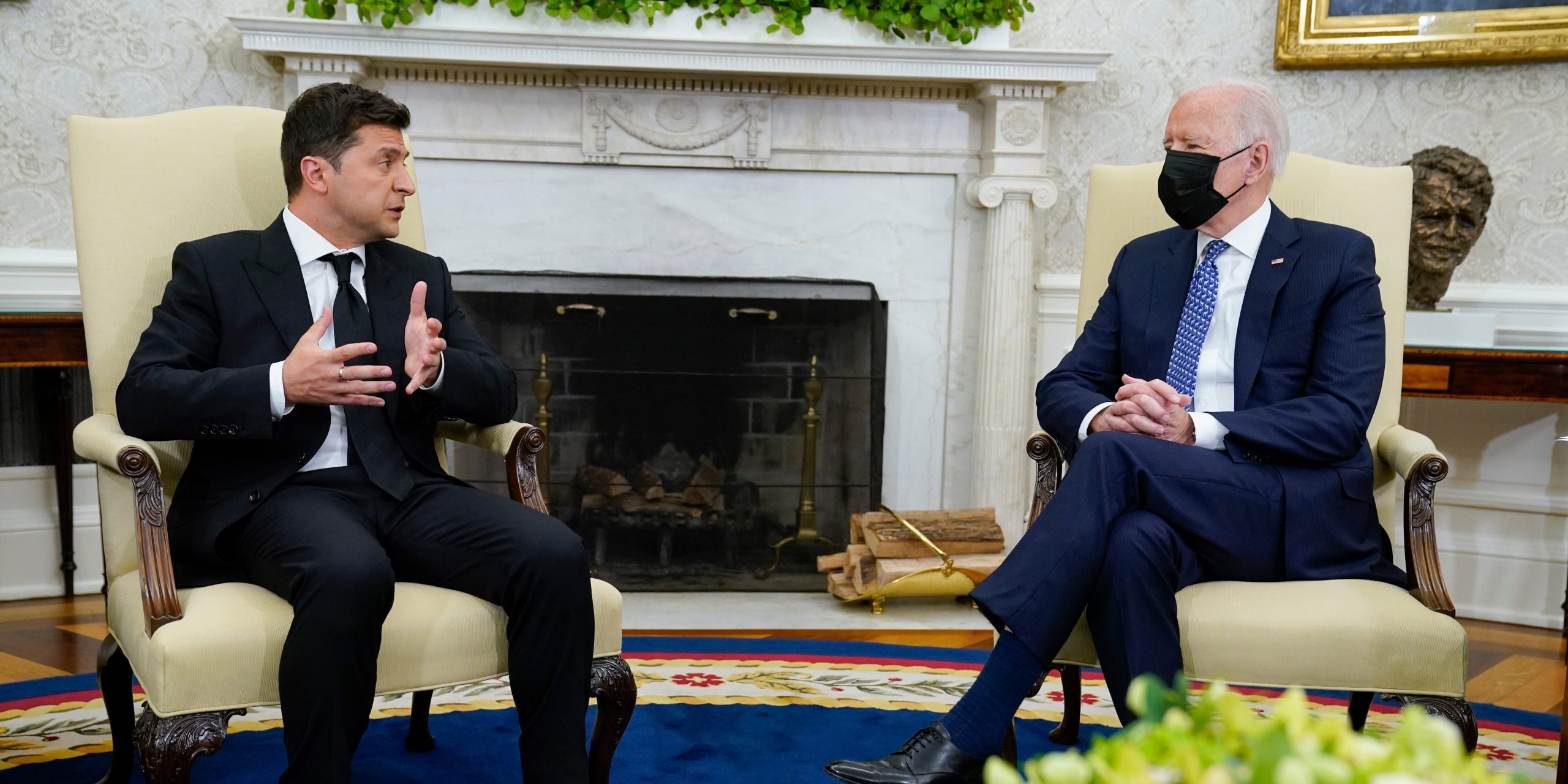 US President Joe Biden meets with Ukrainian President Volodymyr Zelensky in the Oval Office on September 1, 2021