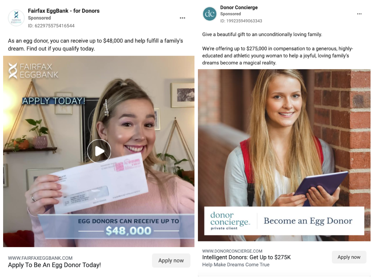 Egg Donor social media advertisements