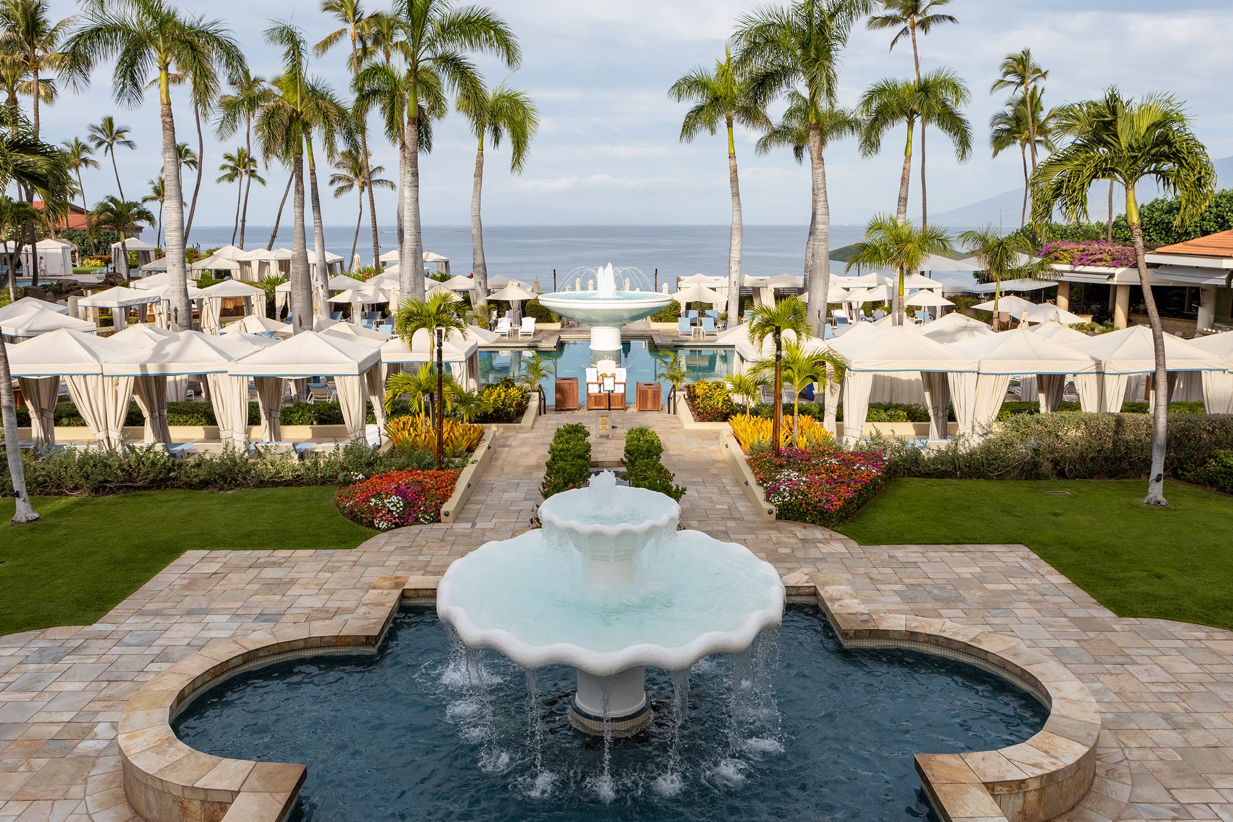 An outdoor fountain at a Maui resort.