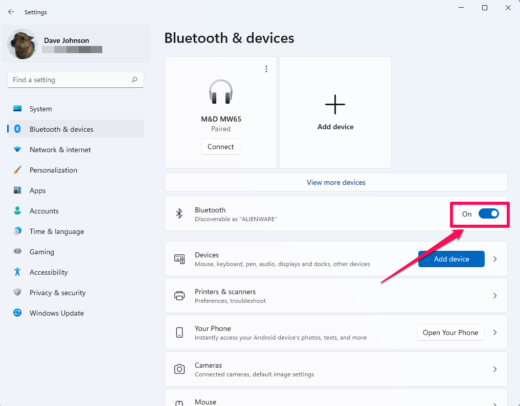 Bluetooth settings in Windows