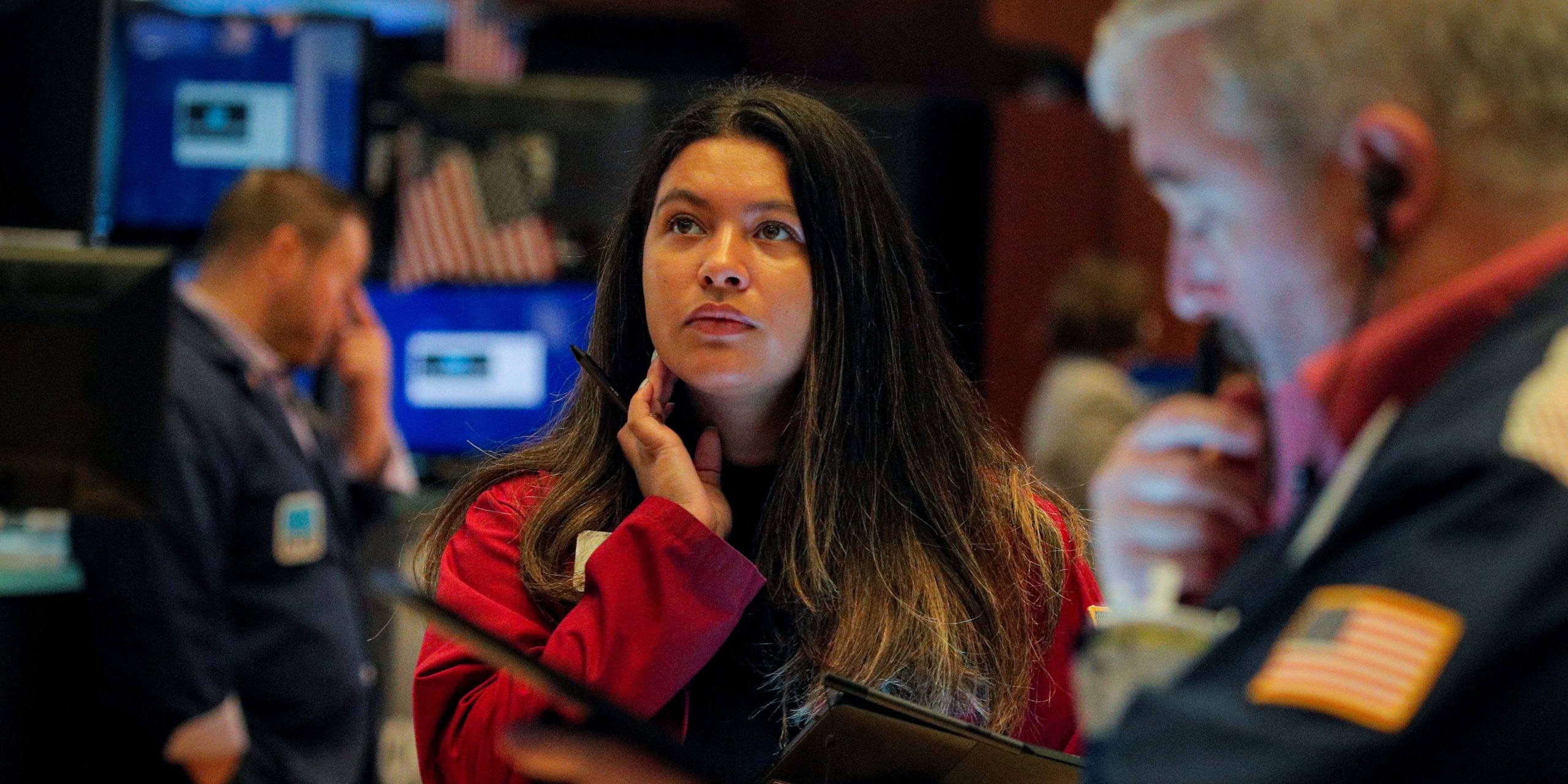 US stock trader Wall Street stock exchange woman