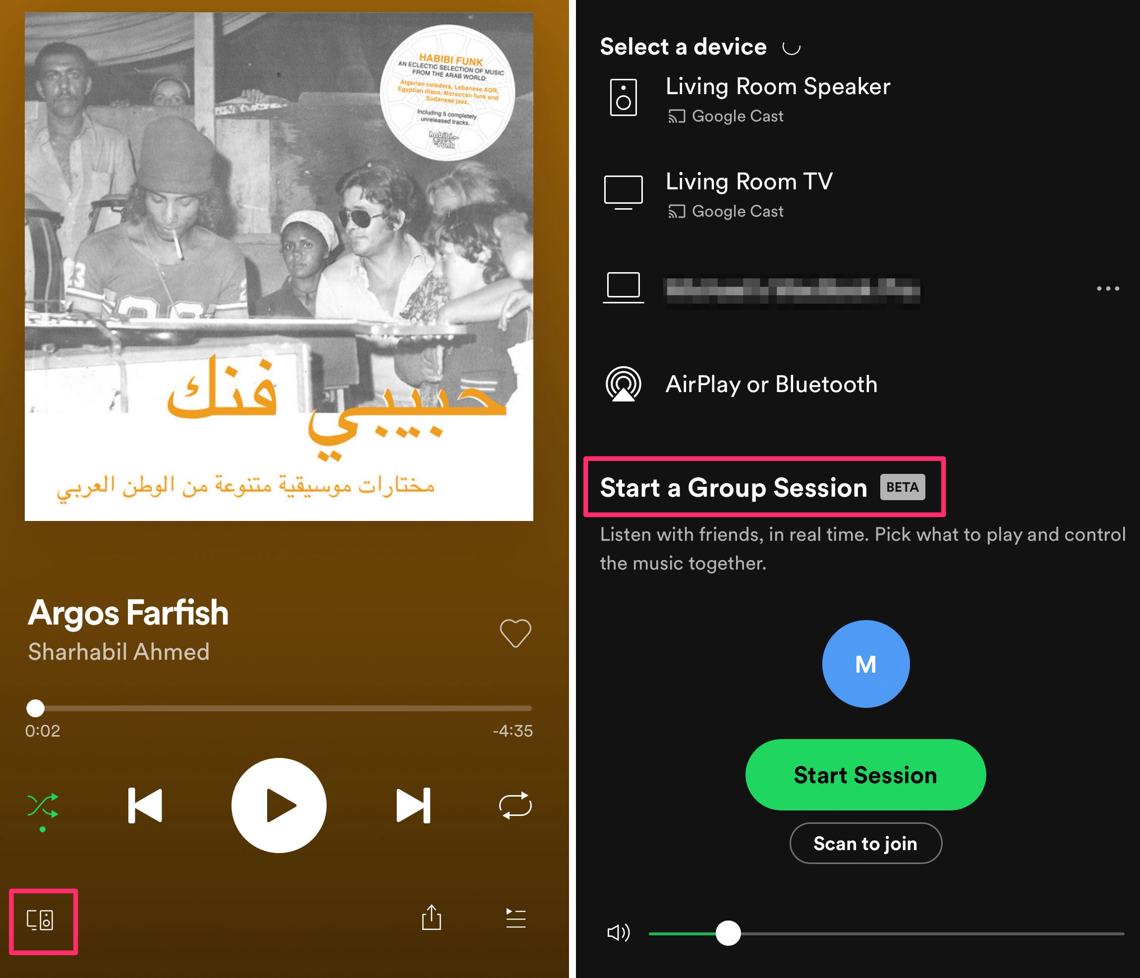 Screenshots showing Spotify's Group Session feature