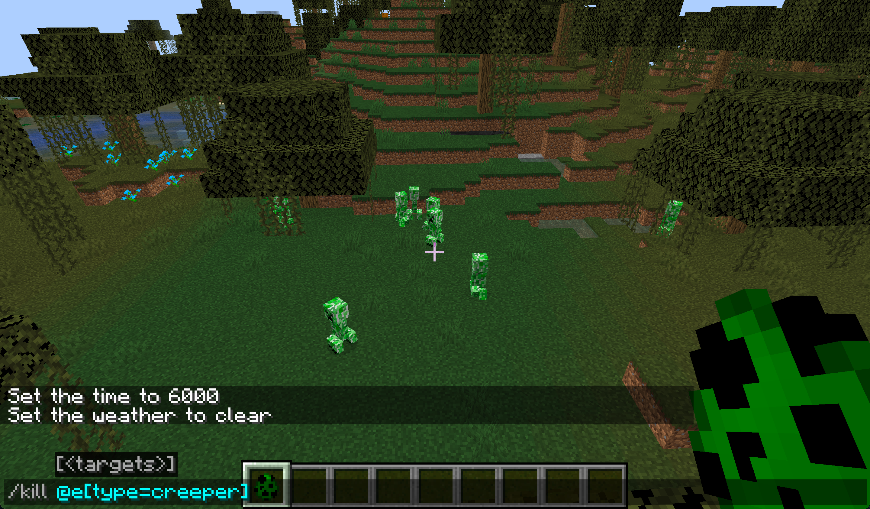 A screenshot of Minecraft, with the /kill command entered into the chat.