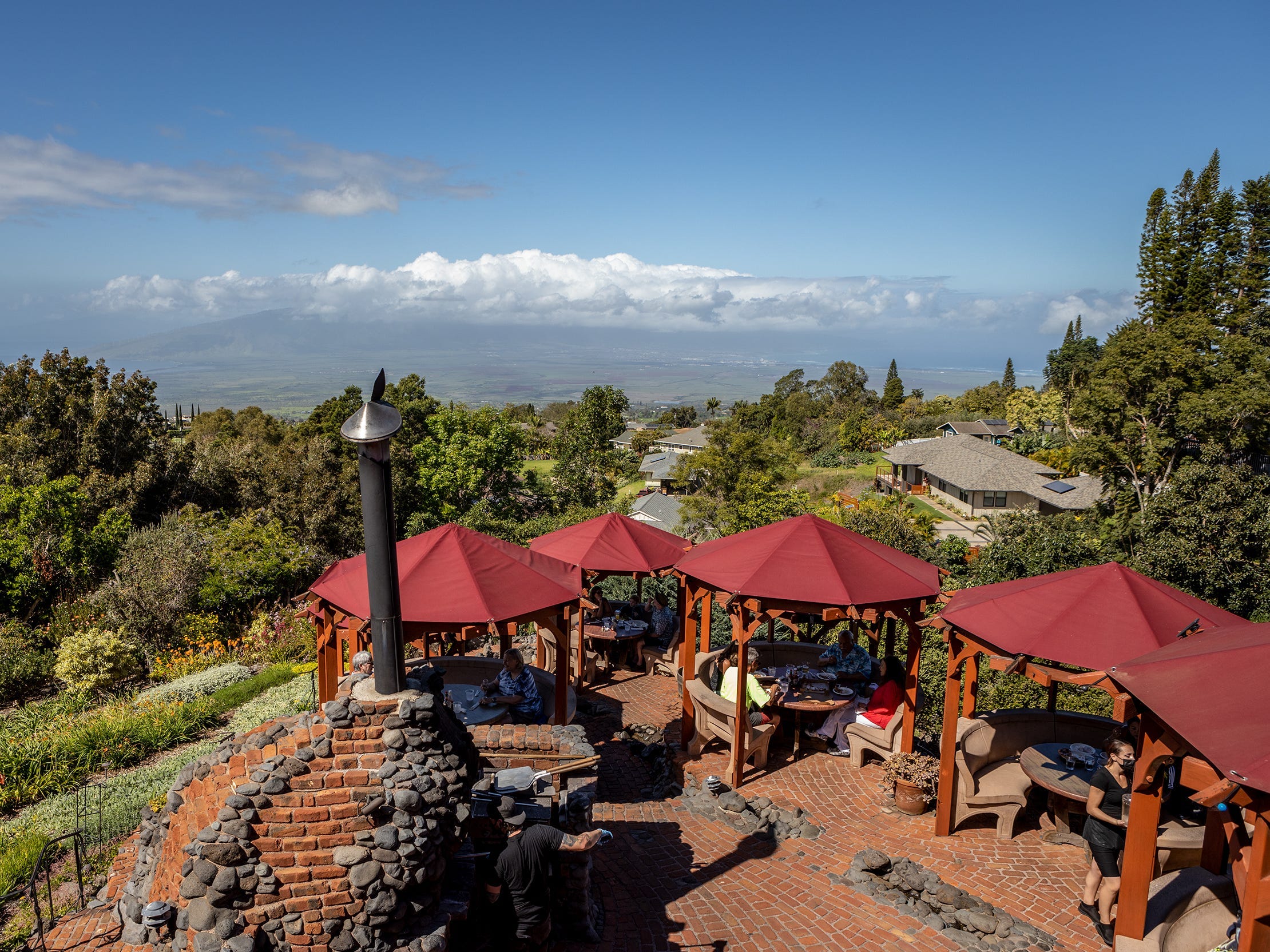 A view looking over Maui from Kula Lodge.