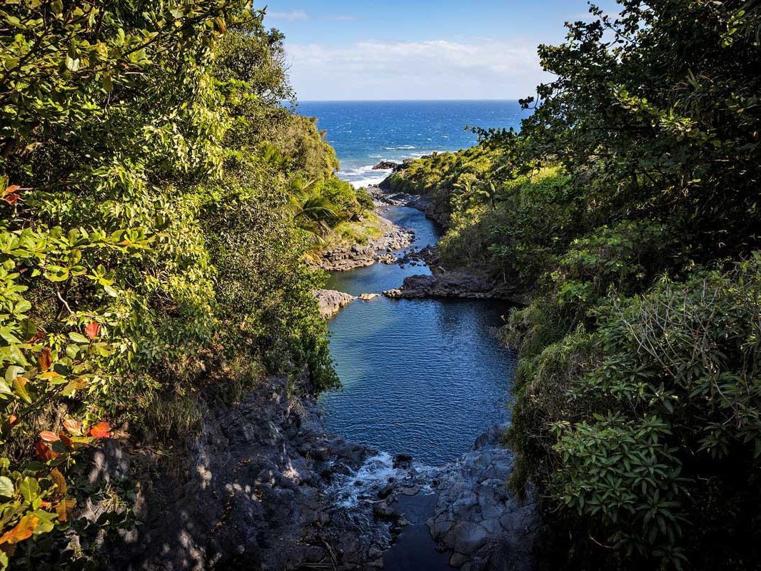 A look at the ocean from Seven Sacred Pools in Maui.