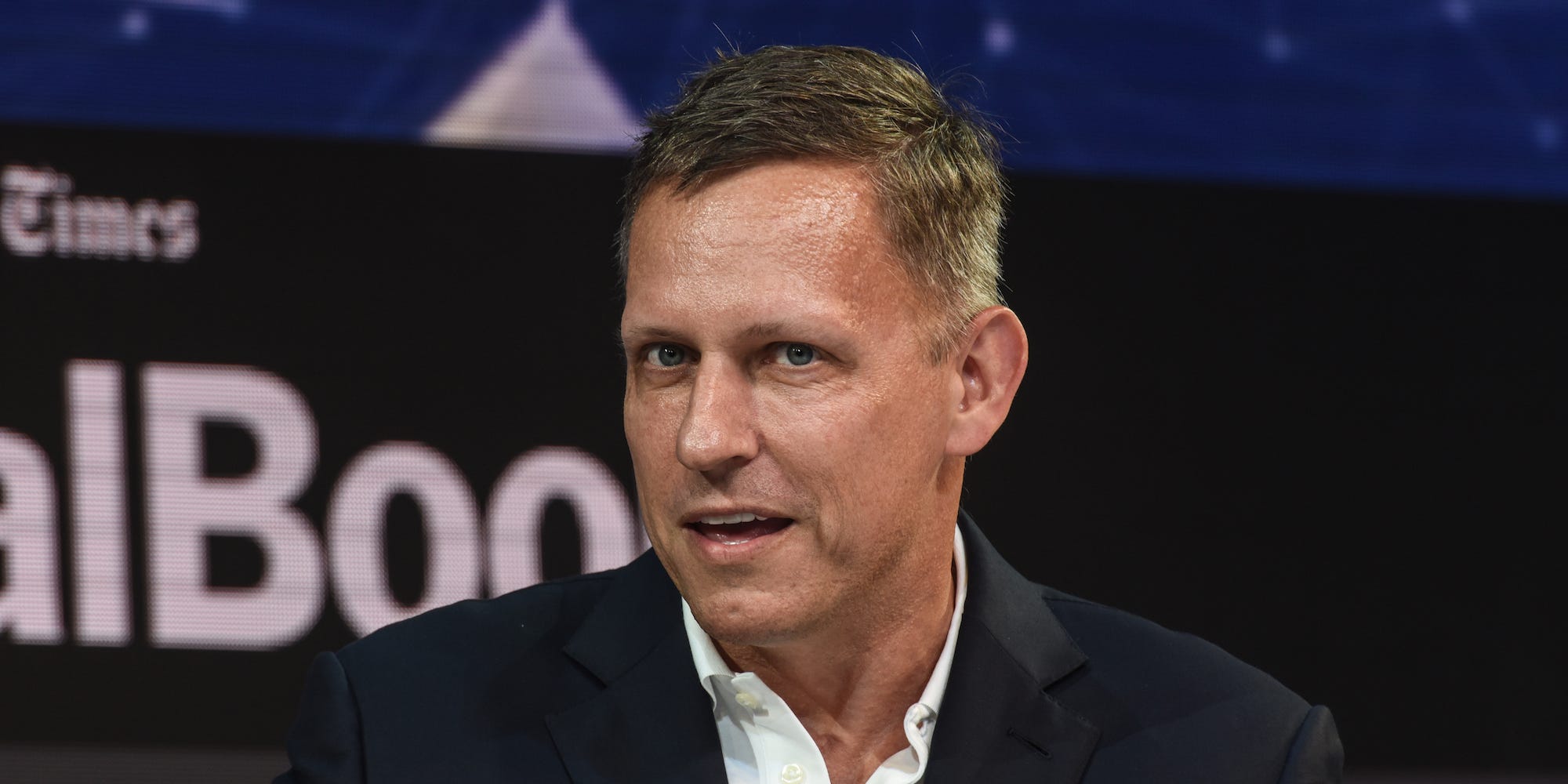 Peter Thiel speaks at the New York Times DealBook conference on November 1, 2018 in New York City.