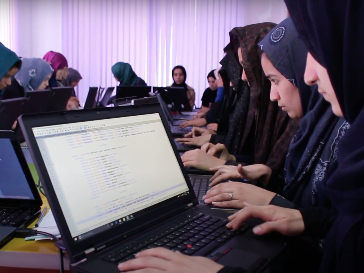 Girls learn to code at the Code to Inspire school in Herat, Afghanistan.