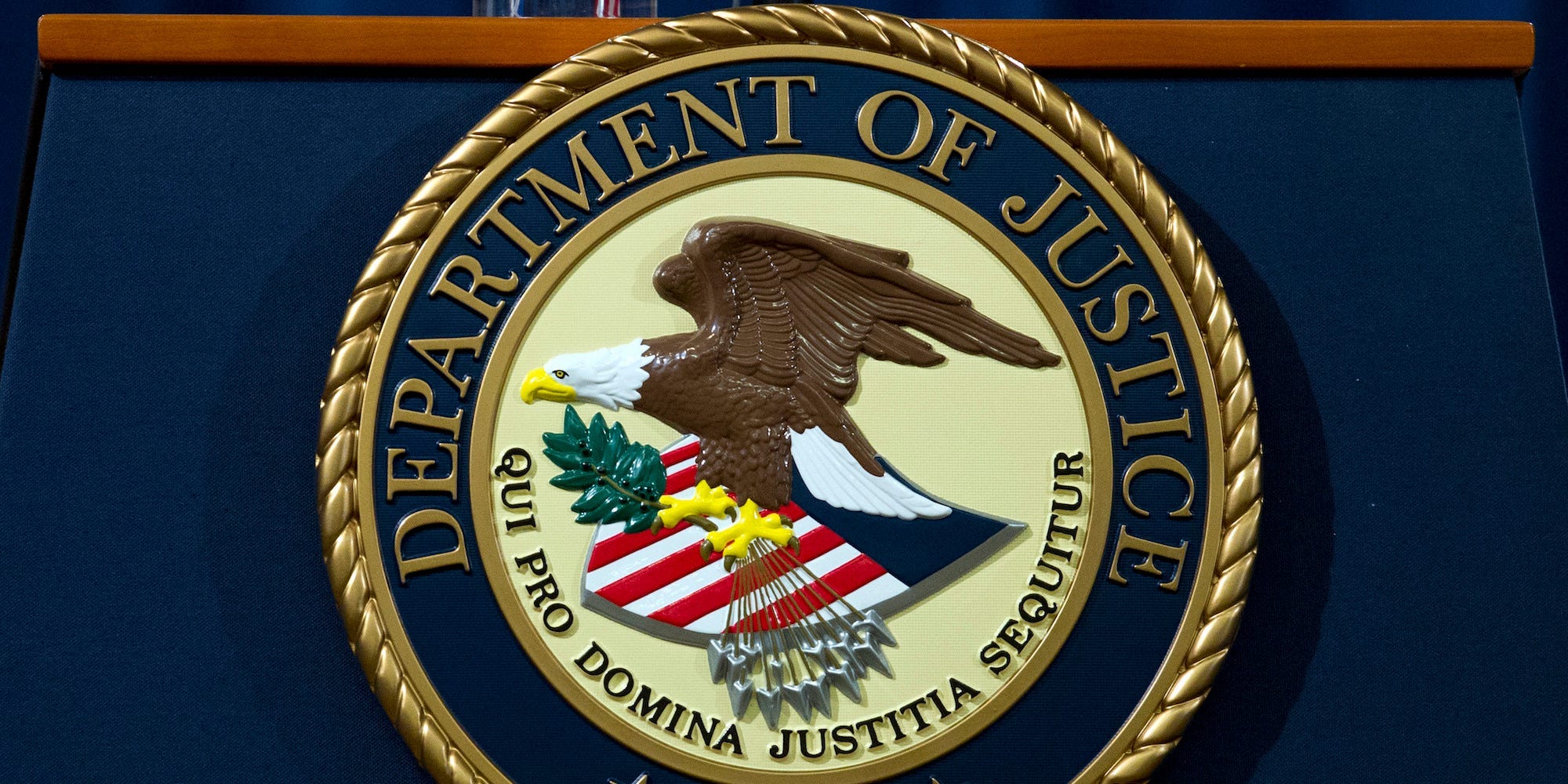 In this Nov. 28, 2018, file photo, the Department of Justice seal is seen in Washington, D.C.