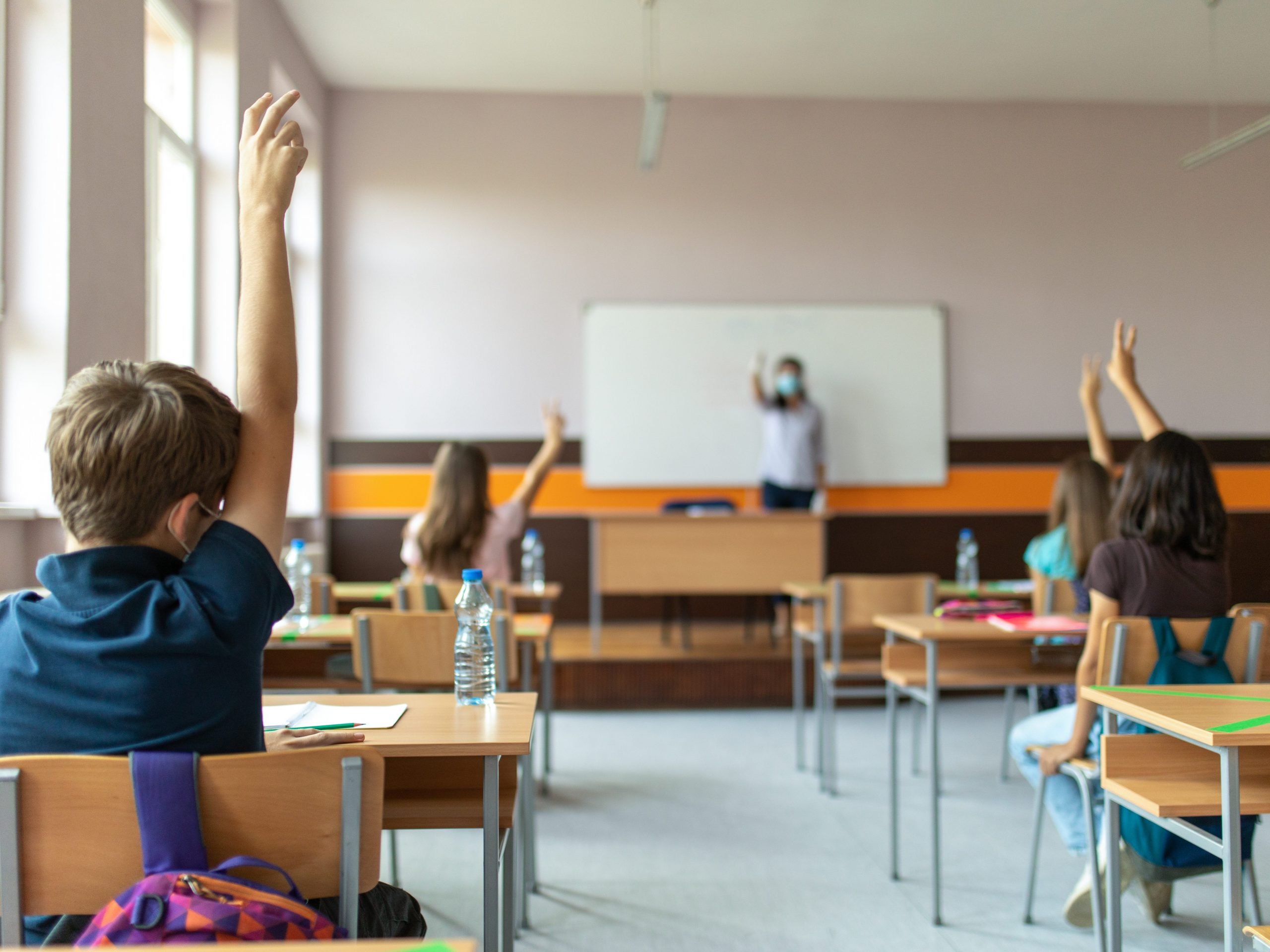 school classroom wearing masks