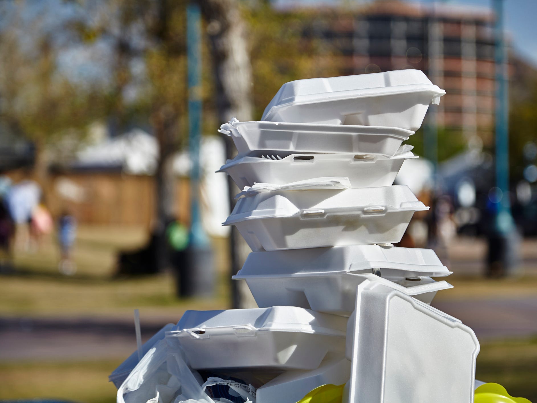 Styrofoam food containers piled up