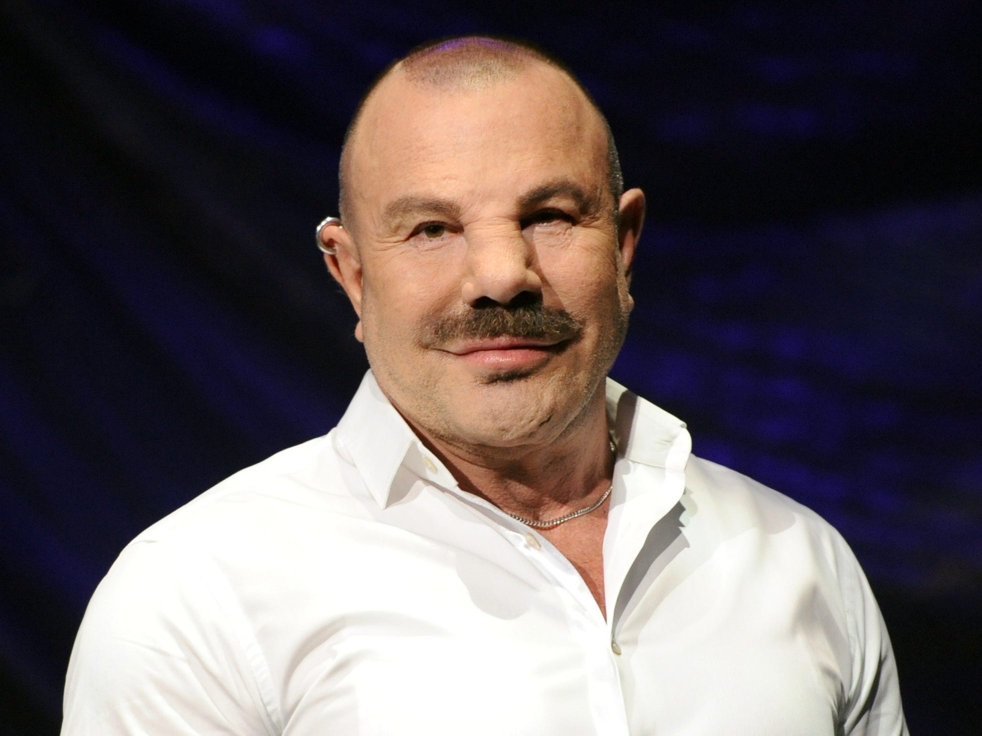 French fashion designer Thierry Mugler is pictured on October 10, 2014, in Friedrichstadt-Palace theater in Berlin after a dress rehearsal of the new show "The Wyld - Not of this world"