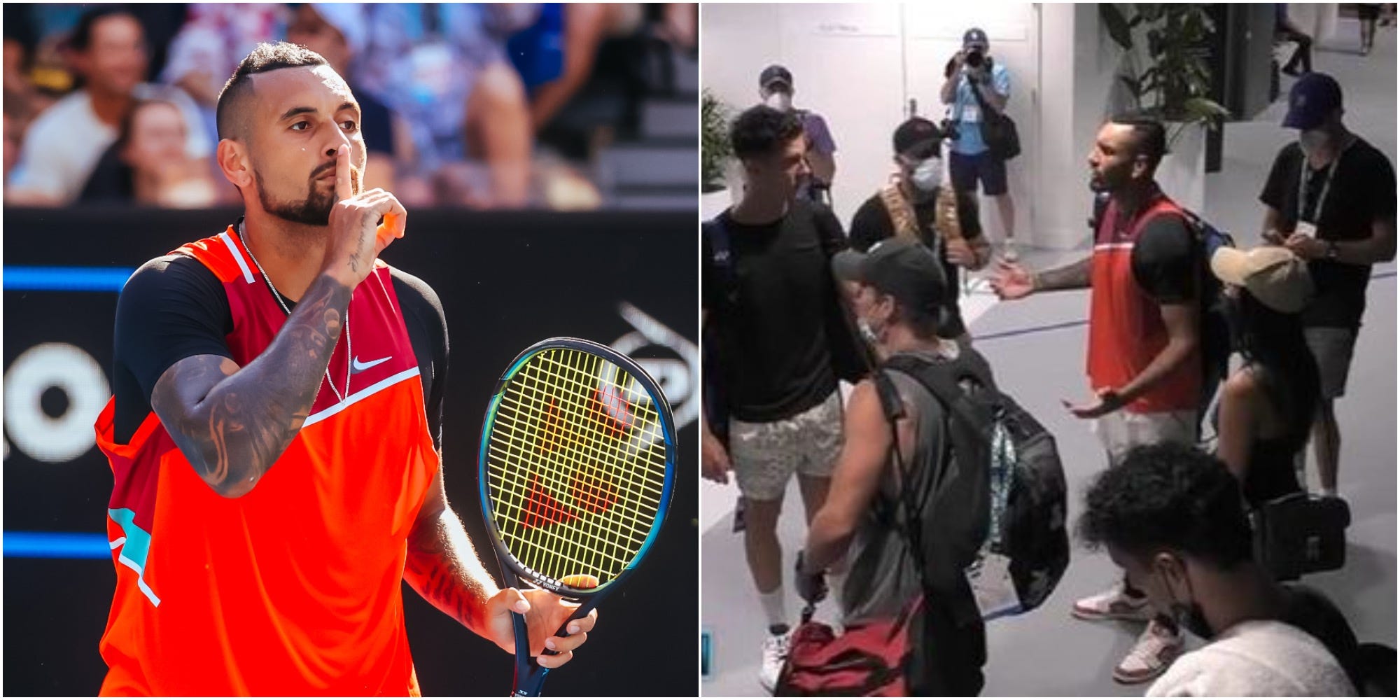 Nick Kyrgios at the Australian Open; Nick Kyrgios backstage at the Australian Open