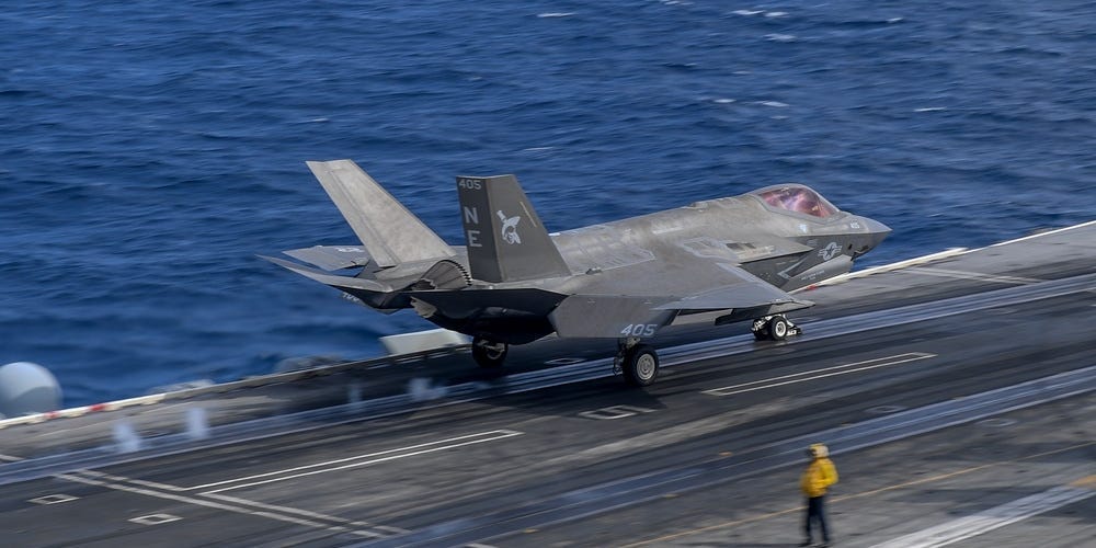 An F-35C Lightning II, assigned to the “Argonauts” of Strike Fighter Squadron (VFA) 147, launches off the flight deck of Nimitz-class aircraft carrier USS Carl Vinson (CVN 70)