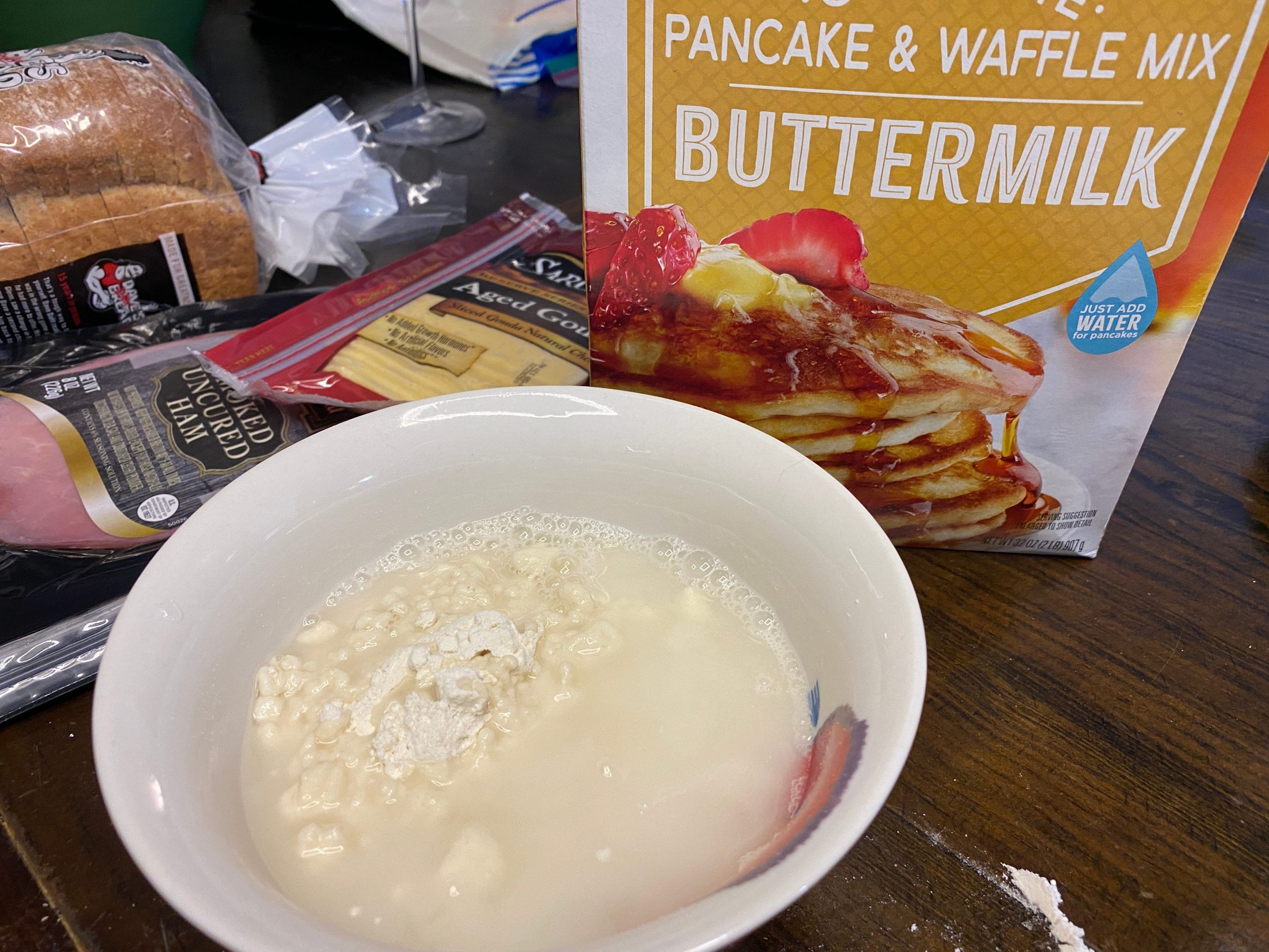 pancake mix in a bowl