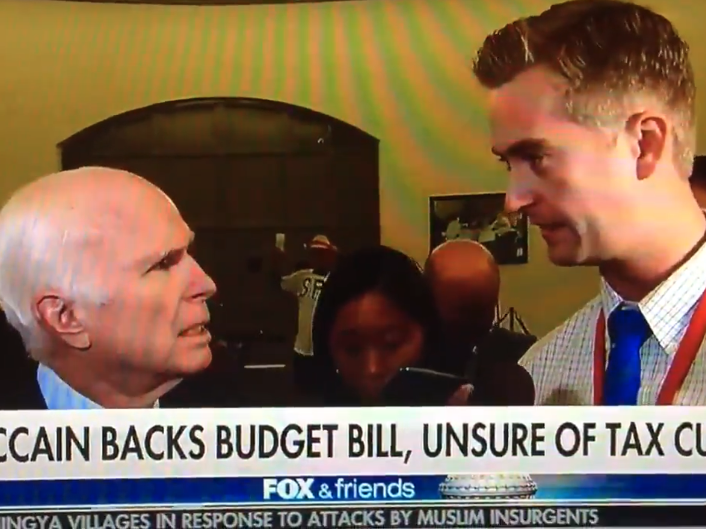 A screengrab of a 2017 clip where John McCain calls Fox News' Peter Doocy's question "stupid."