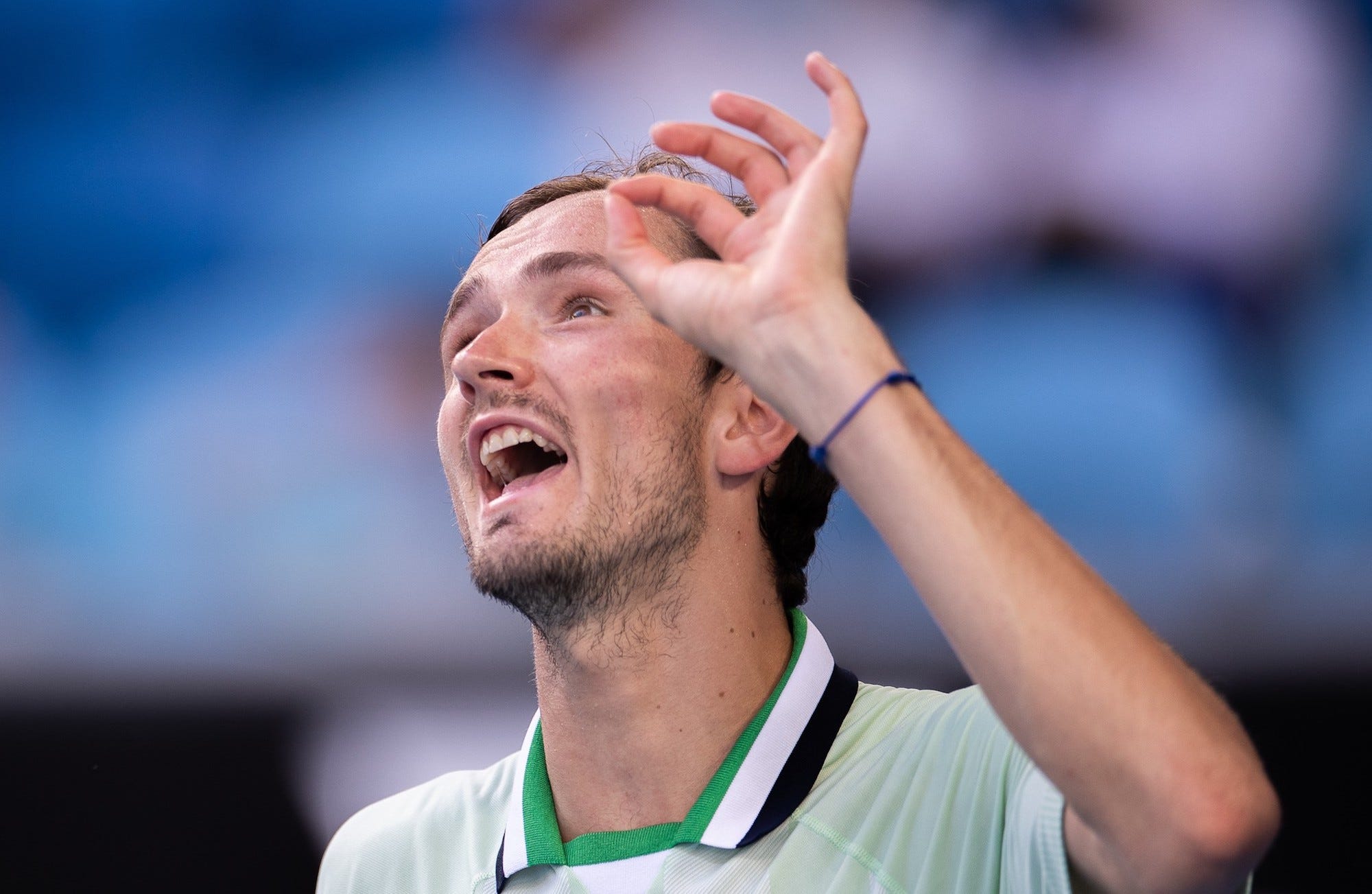 Daniil Medvedev of Russia reacts during the men's singles 4th round match against Maxime Cressy of the United States at Australian Open