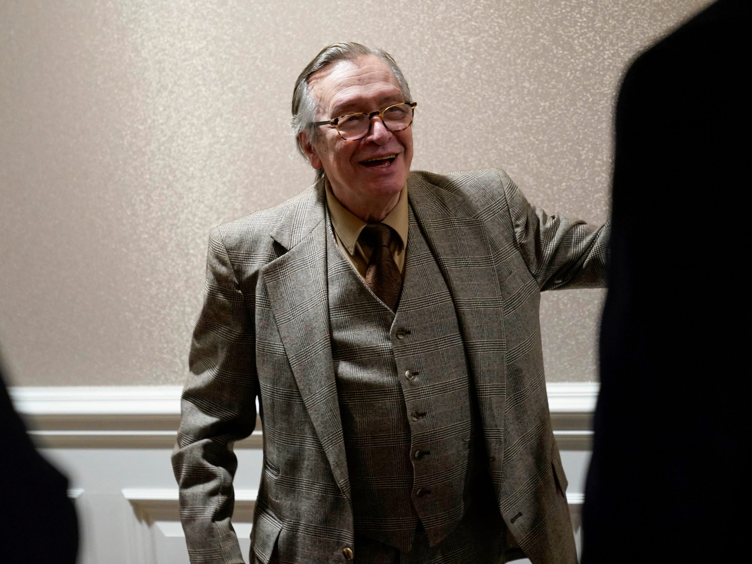 Brazilian writer Olavo de Carvalho arrives for the showing of a documentary on the government of Brazilian President Jair Bolsonaro in Washington, U.S., March 16, 2019.