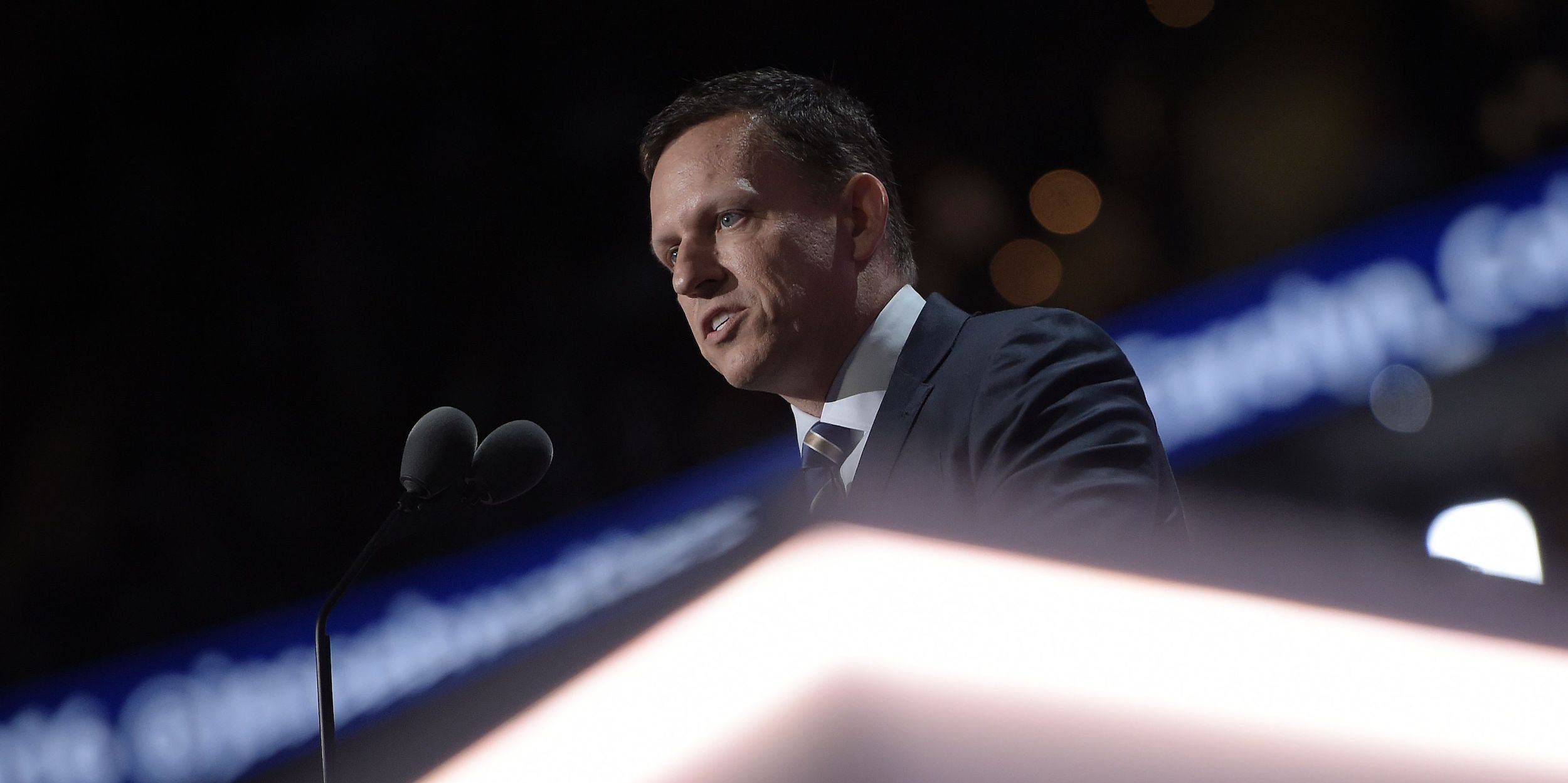 PayPal co-founder Peter Thiel speaks during the Republican National Convention at the Quicken Loans Arena in Cleveland, Ohio on July 21, 2016.