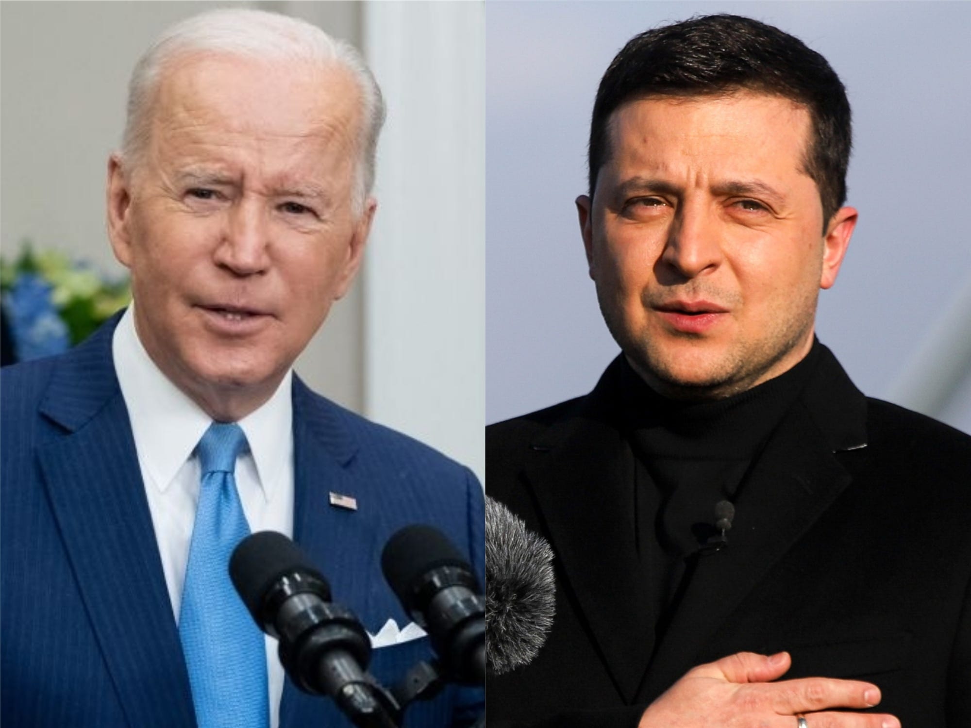 A composite image showing US President Joe Biden (L) and Ukrainian President Volodymyr Zelensky (R.)