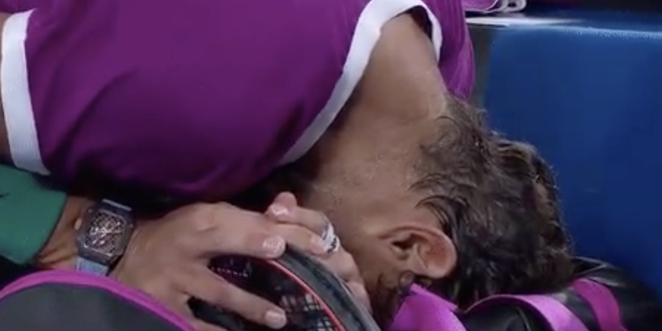 Rafael Nadal breaks down after winning in the 2022 Australian Open semifinals.